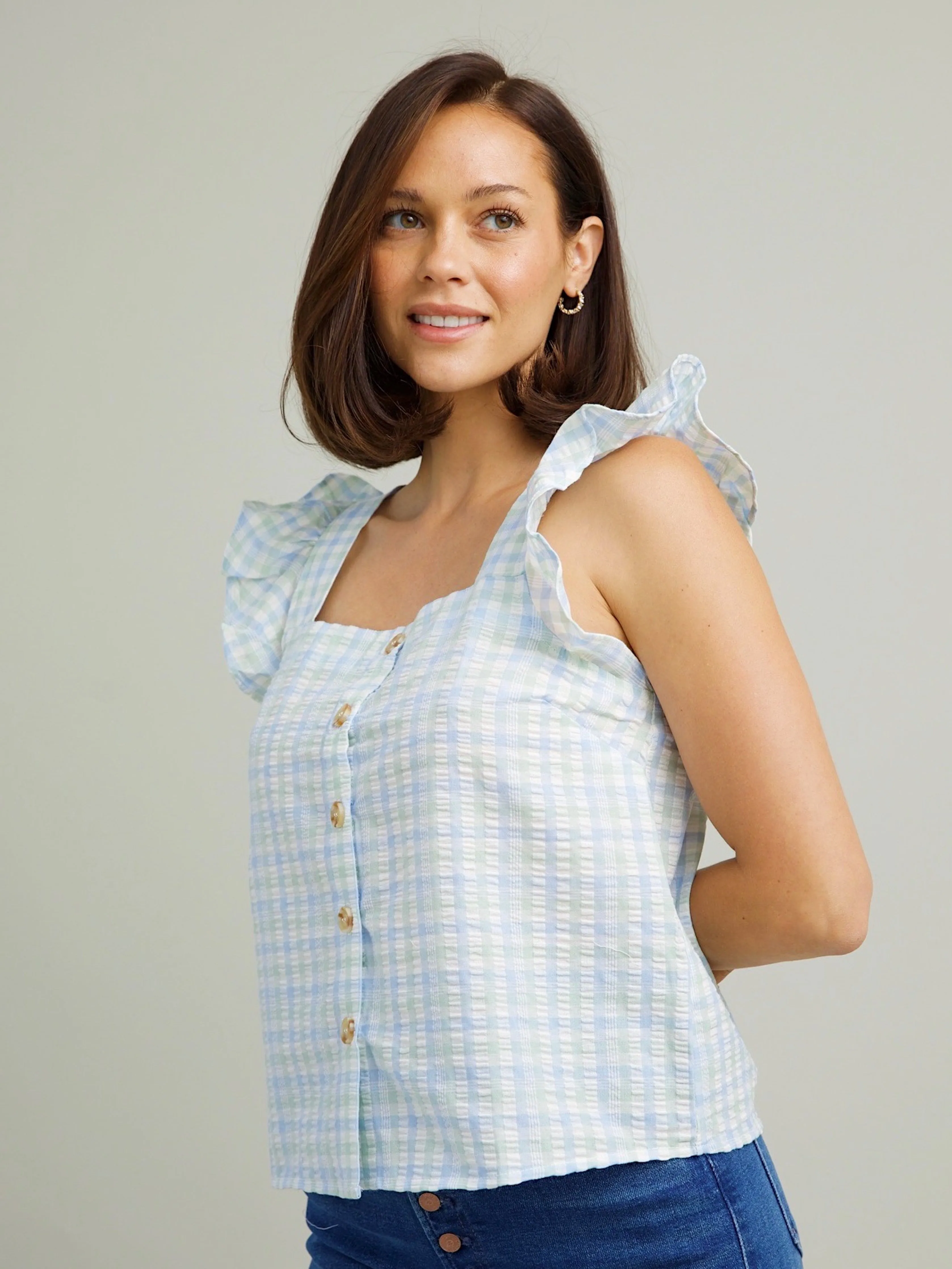 Gemma Plaid Top - Blue AdaptiveFitFabric
