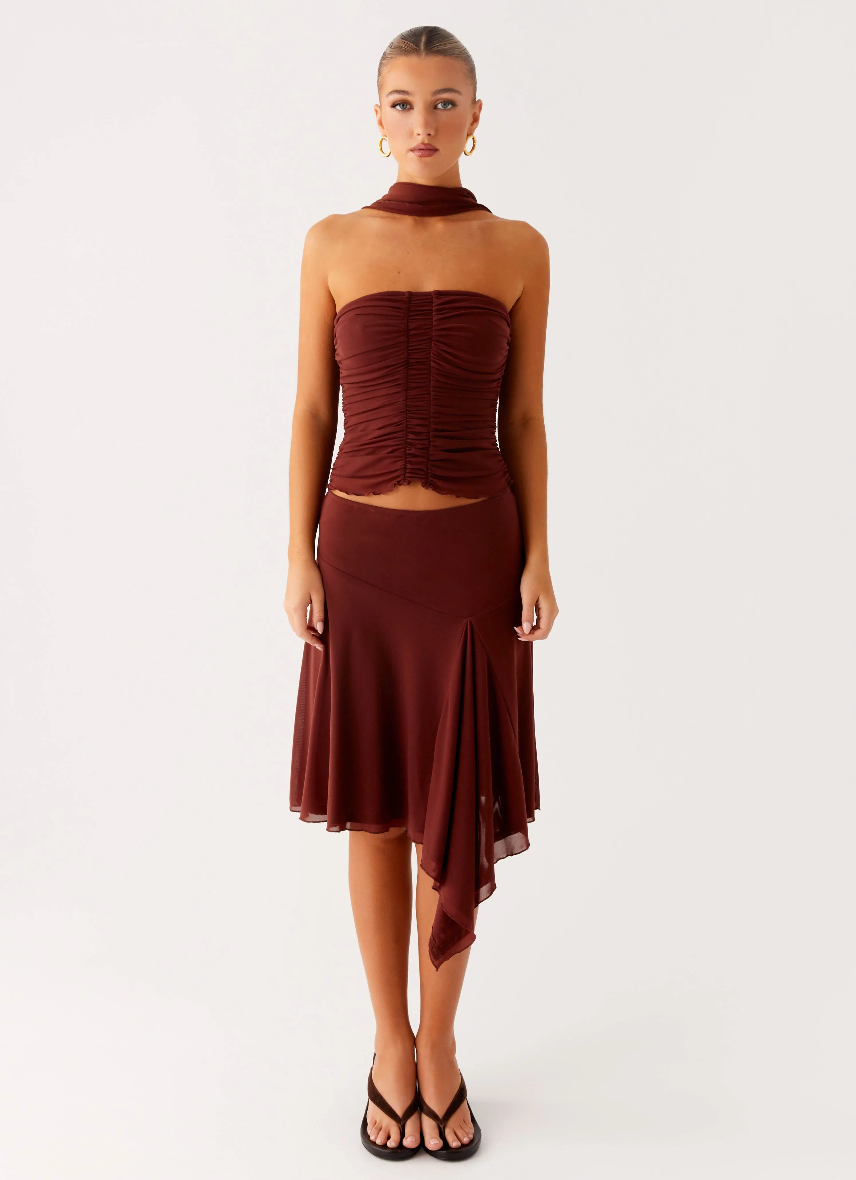 Mirage Midi Skirt - Chocolate tech fabric