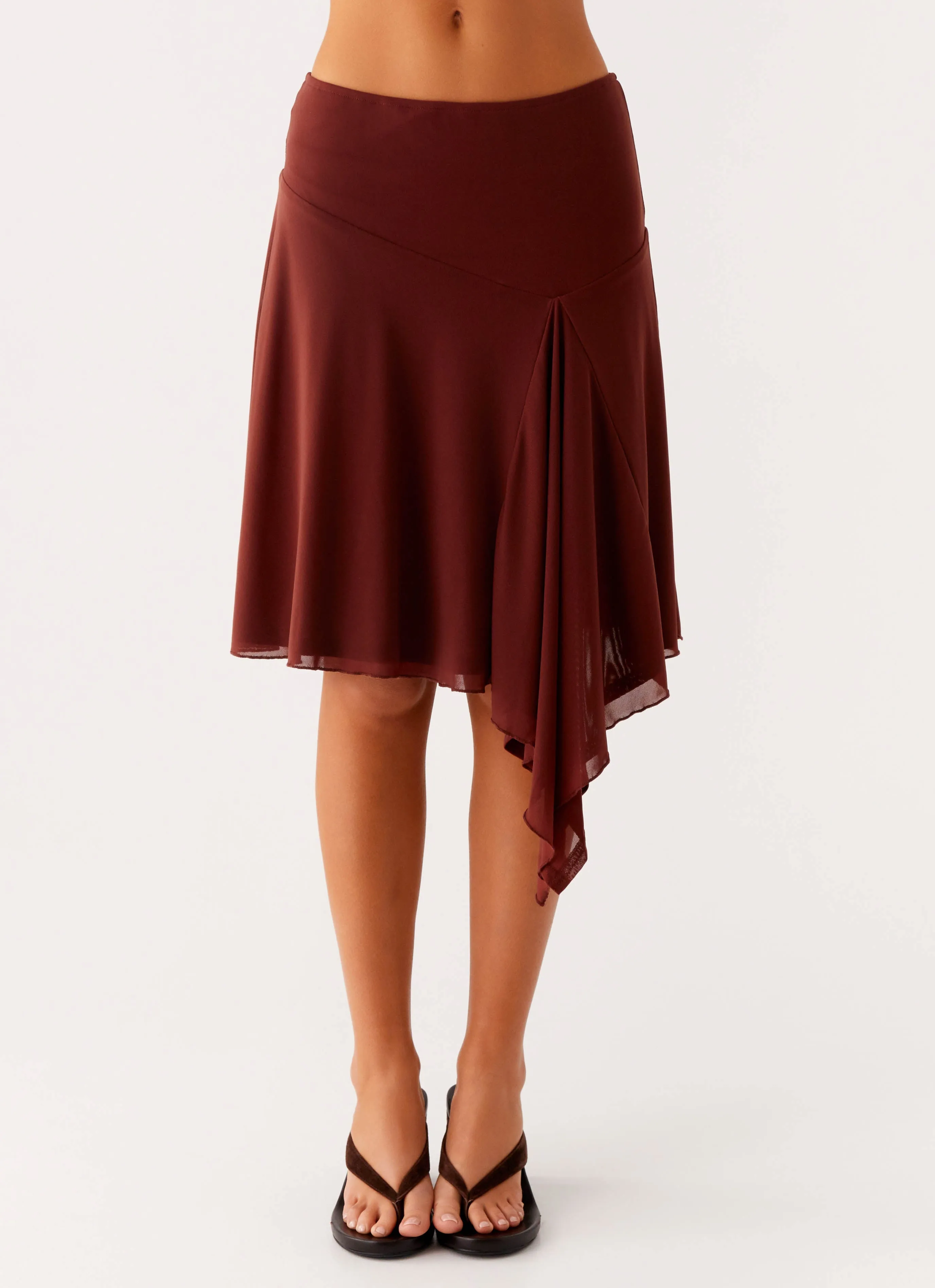 Mirage Midi Skirt - Chocolate wrinkle free Chic Appeal