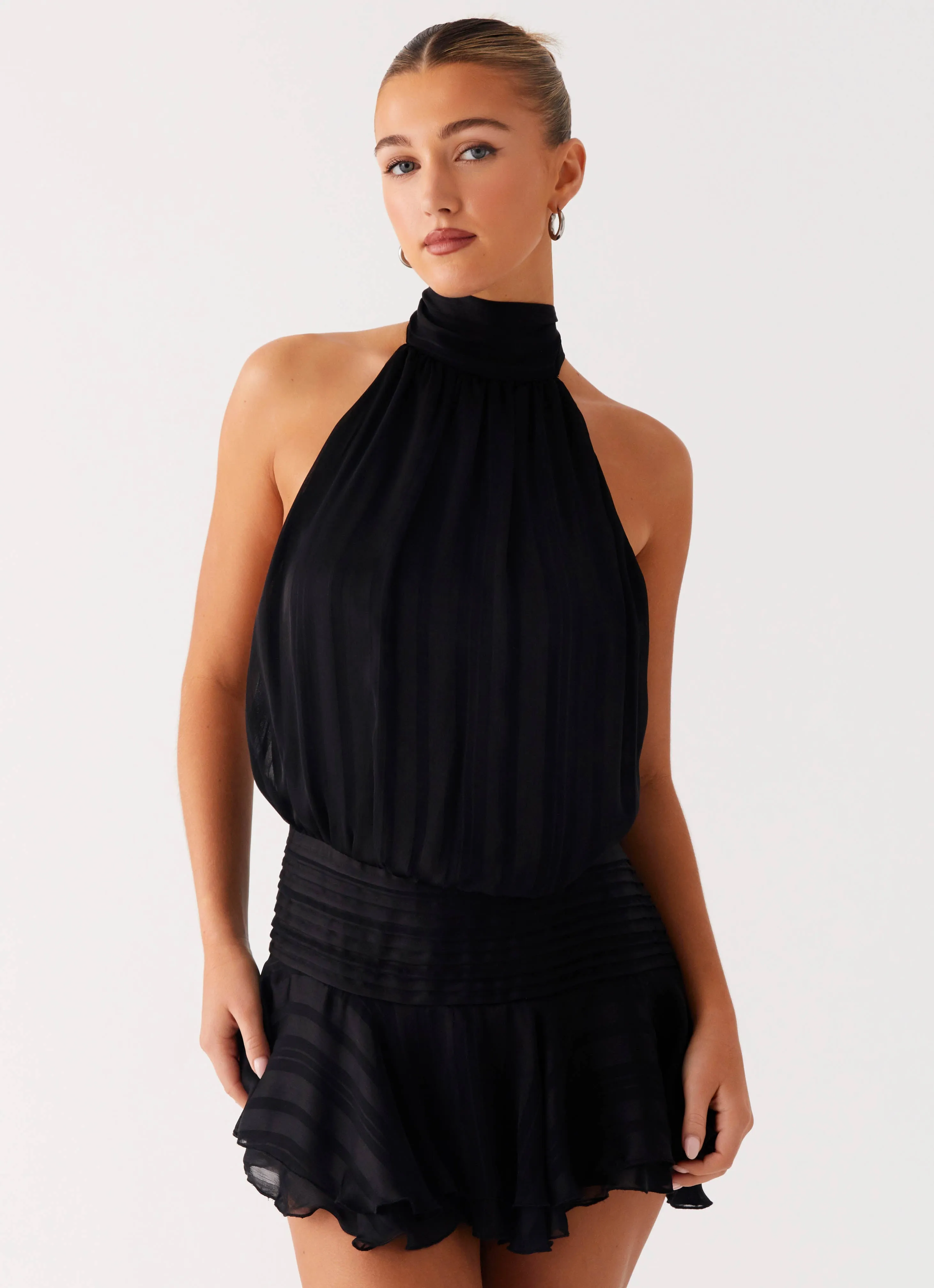 Multi Purpose Fabric Holiday Travel Willow Chiffon Mini Dress - Black