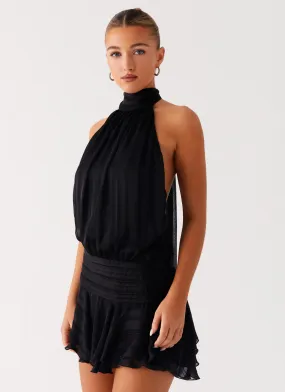 Willow Chiffon Mini Dress - Black Easy Flow