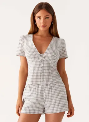StretchFit ThermalRegulating Adalina Button Up Top - Grey Check