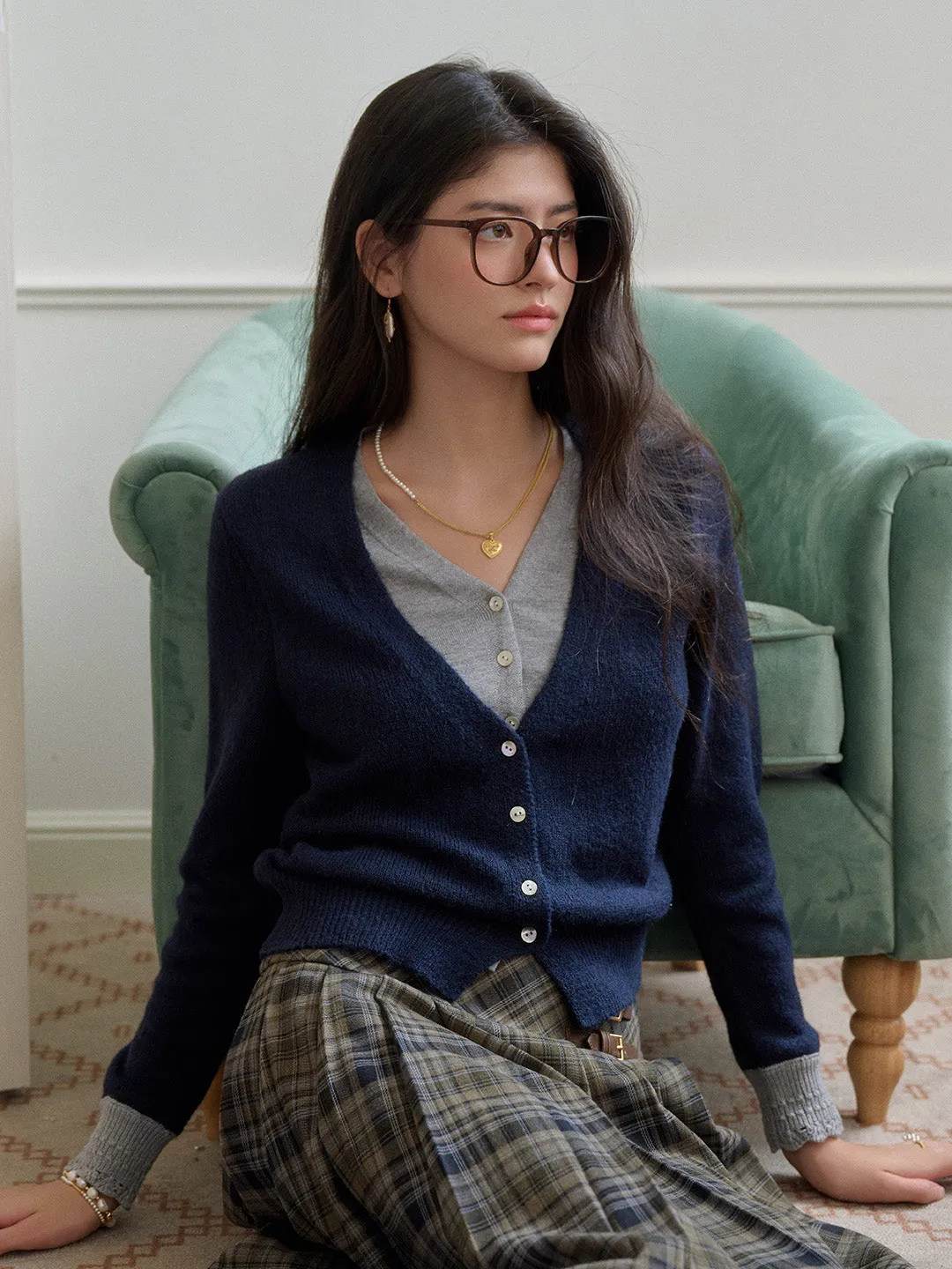 FlatlockSeams Madeleine V-Neck Faux Layered Wool Top