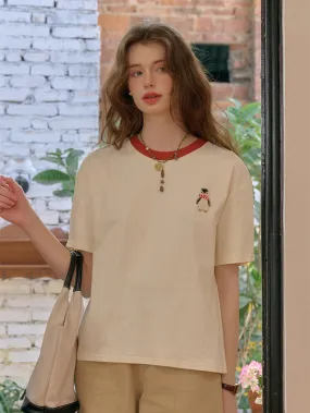 Tagless Labeling anti static coating ??Final Sale??Poppy Round Neck 100% Cotton T-shirt