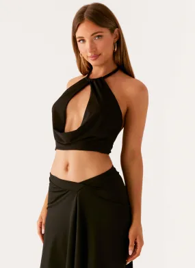 Calisa Cowl Top - Black WrinkleResistantWeave Sporty Design