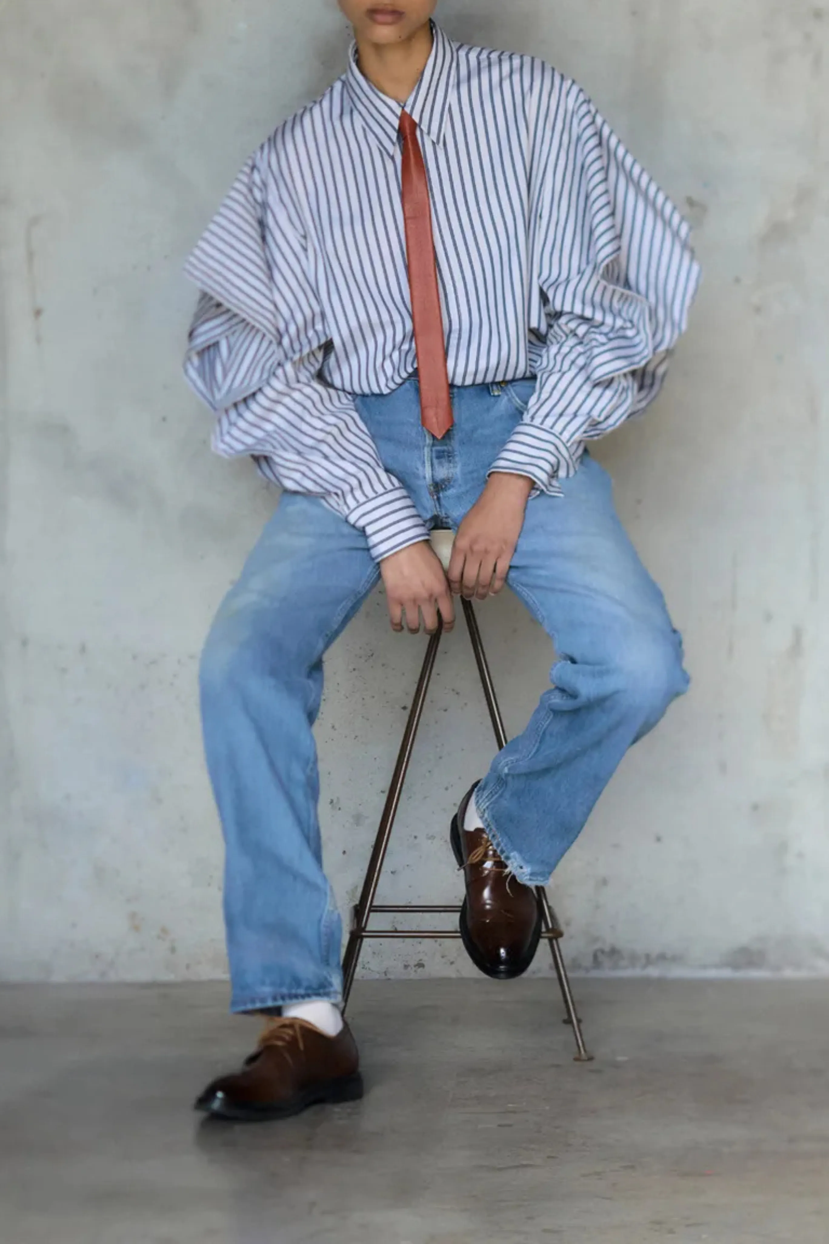 Casual Blouse Multi Directional Zipper Placement Stripe Book Sleeve Shirt