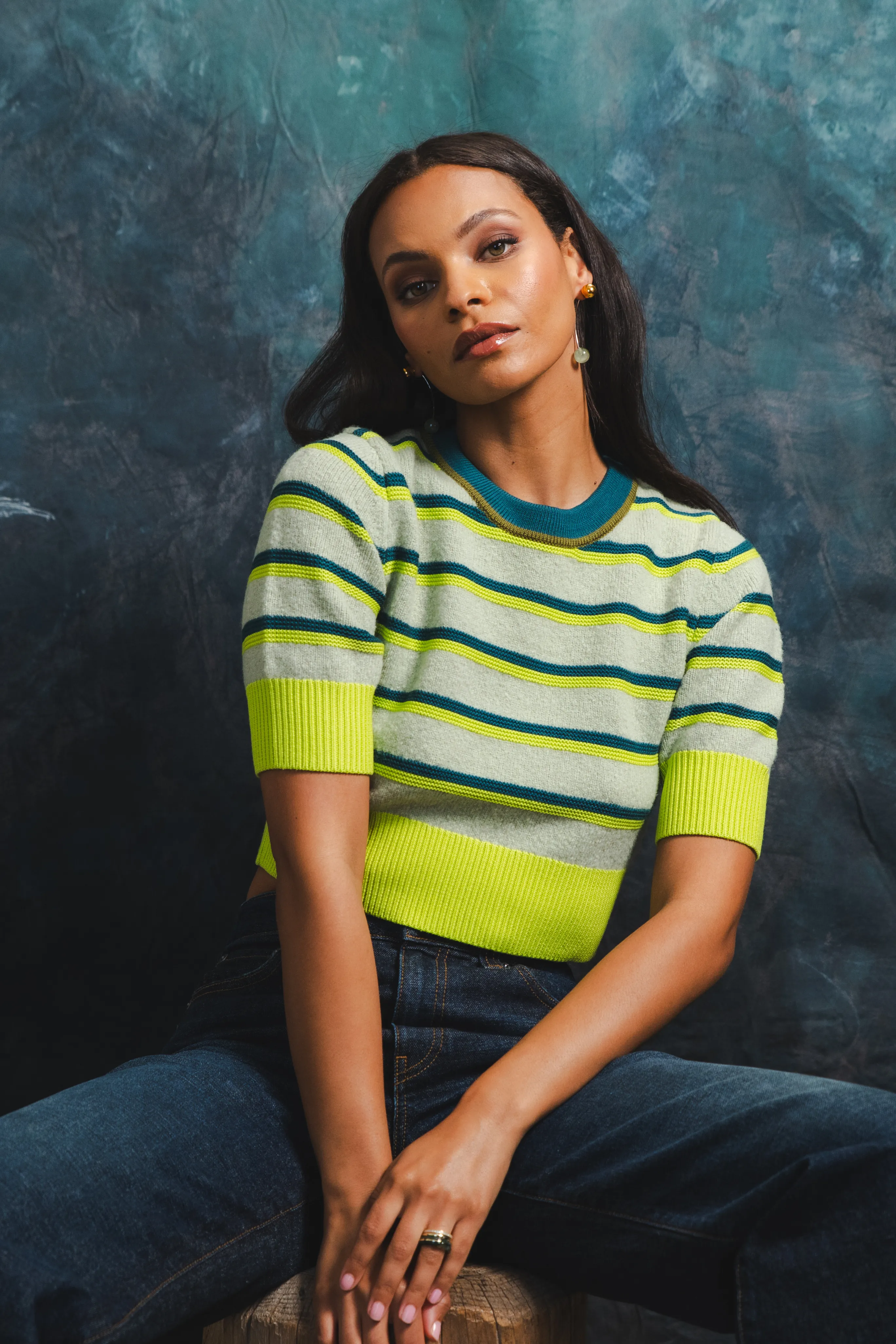 Slim Fit Shirt Striped Cropped Ringer Tee