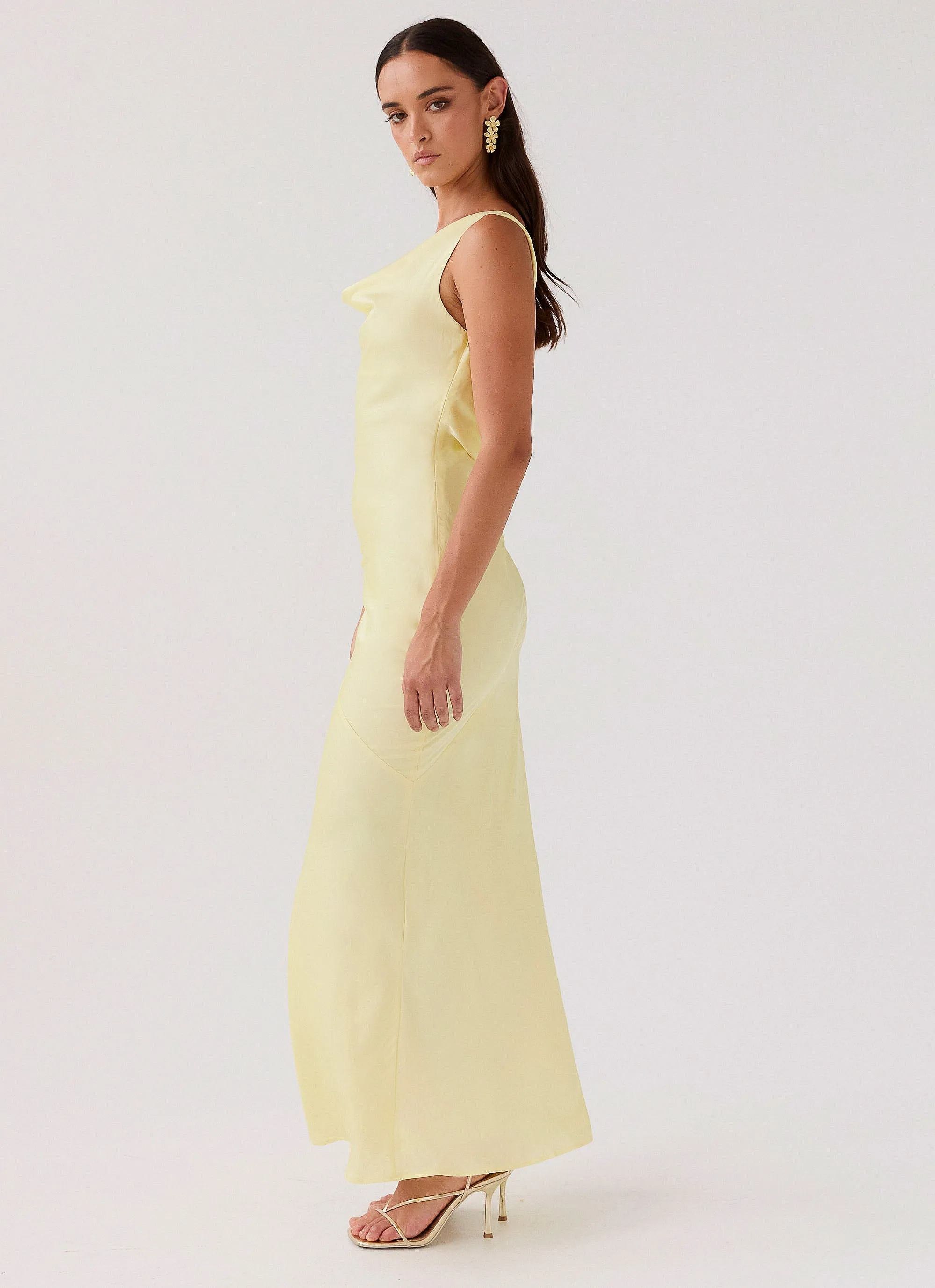 Be Mine Satin Maxi Dress - Canary Easy Pick Soft Tone