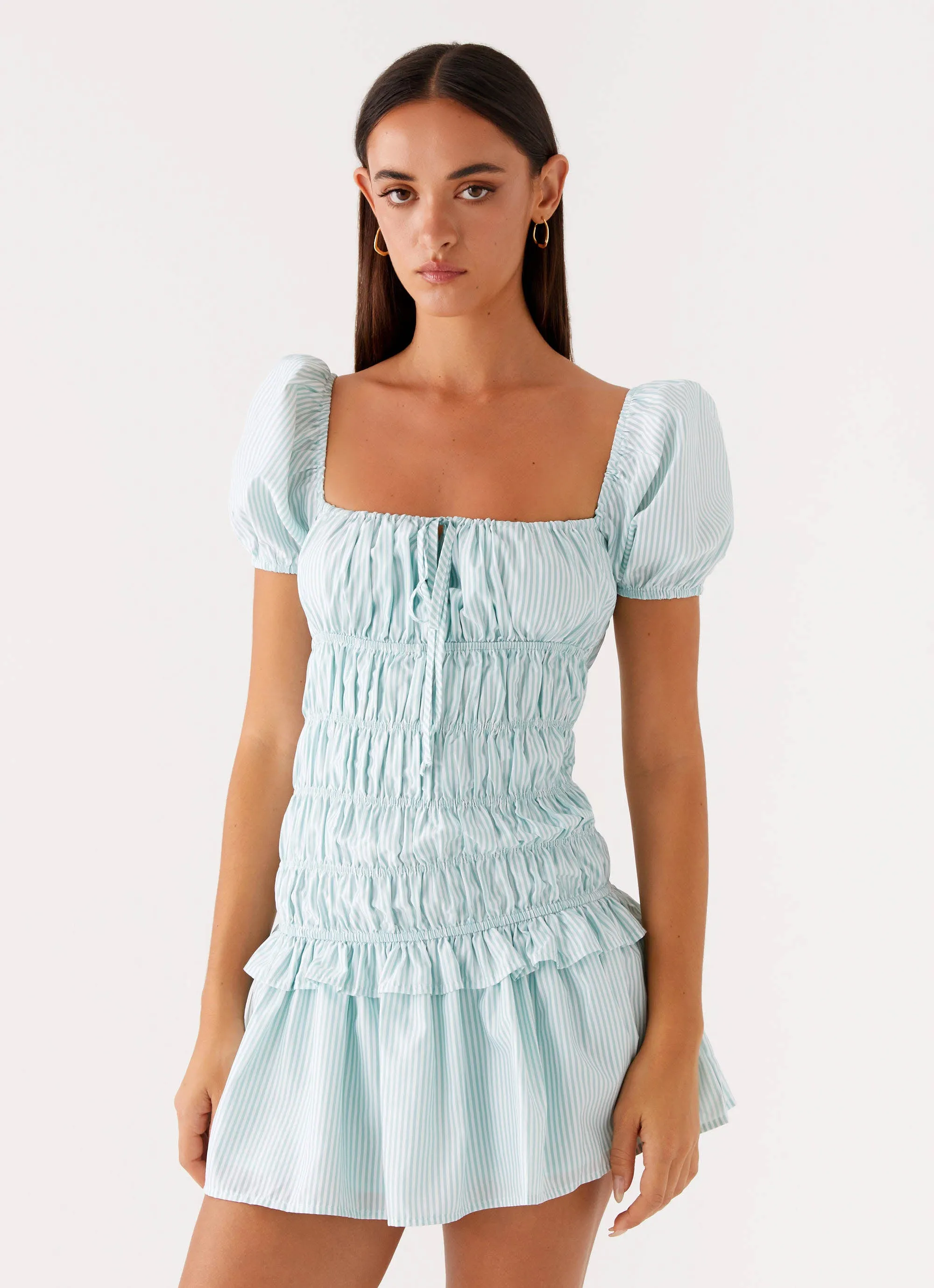 Yolene Mini Dress - Green Gingham Casual Outfit Outfit Essence