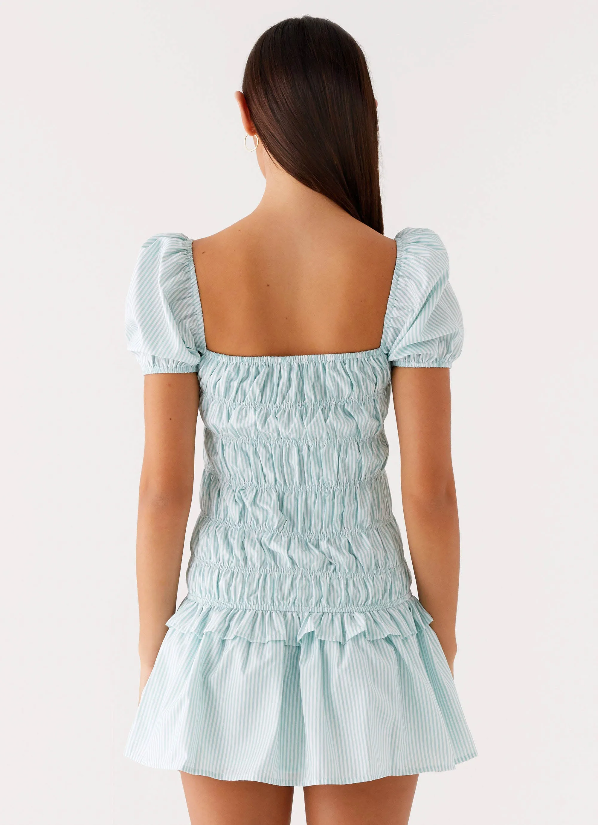 Yolene Mini Dress - Green Gingham Double Stitched