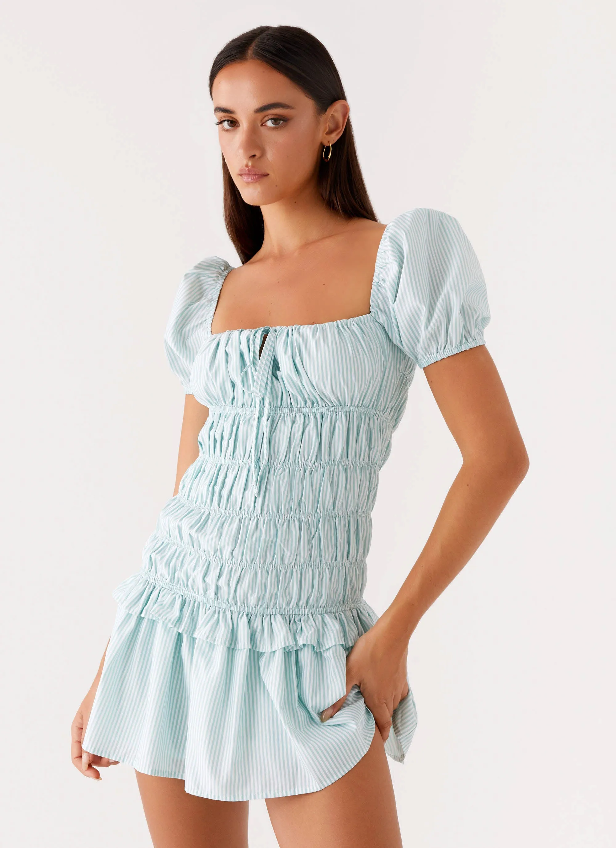 Light Motion Yolene Mini Dress - Green Gingham