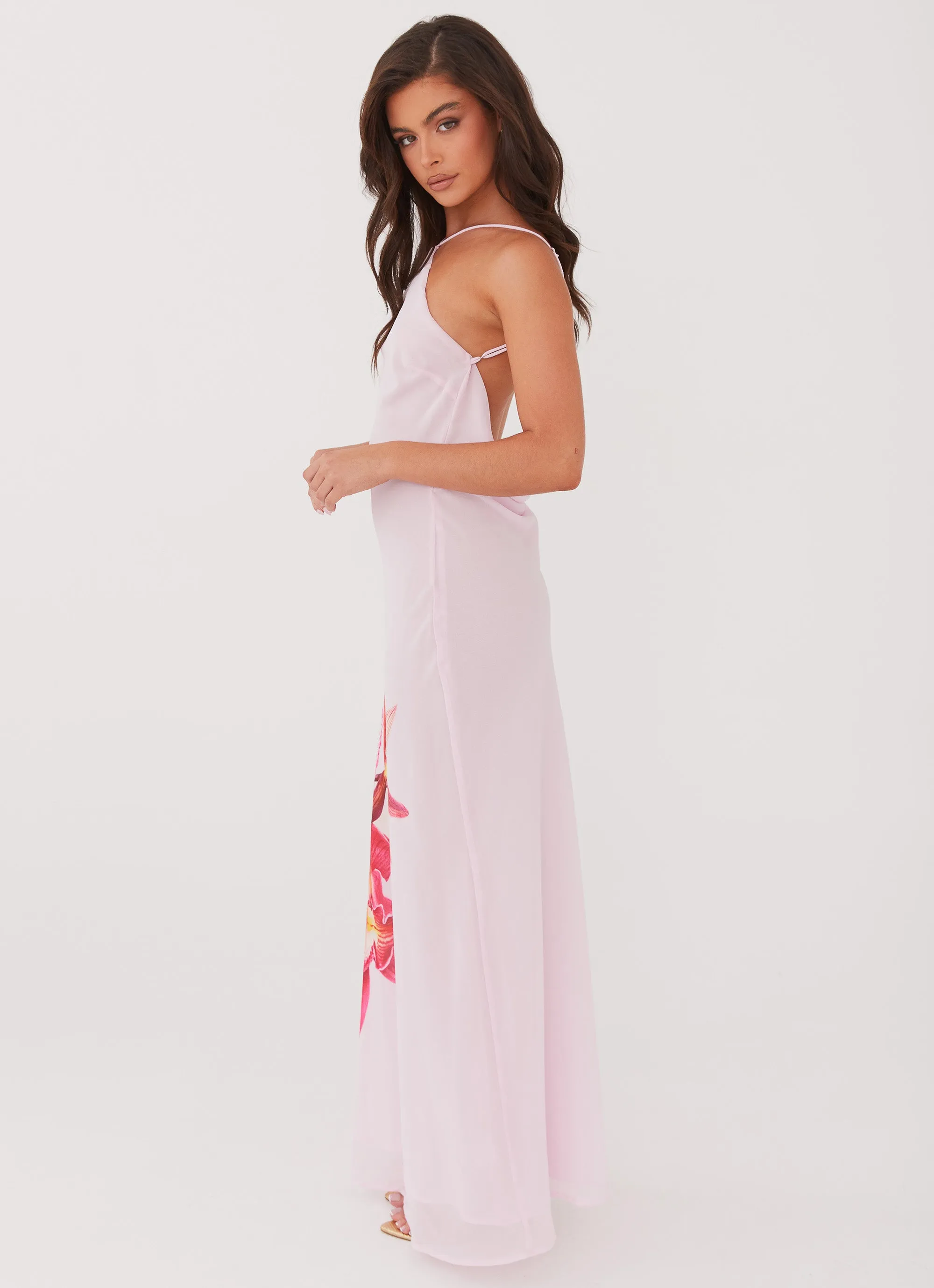 Chic Layers Blossom Hearts Maxi Dress - Pink Peony