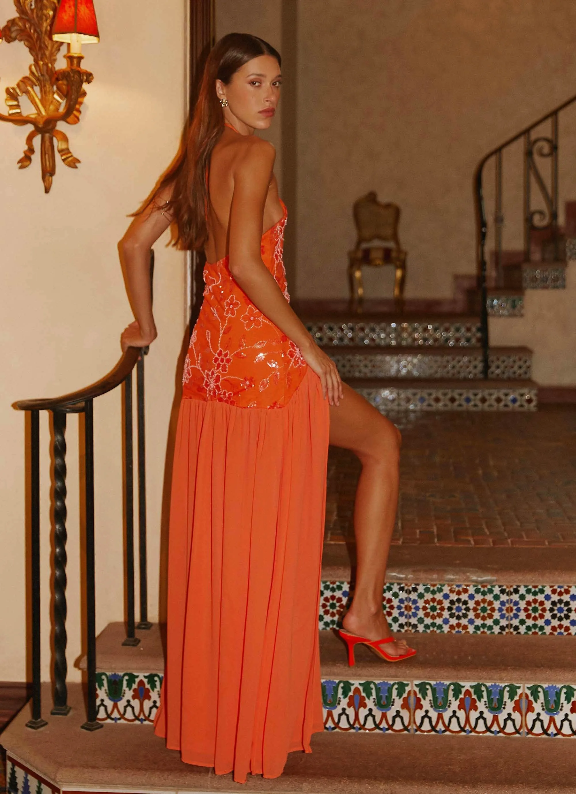 Janelle Beaded Maxi Dress - Orange Versatile Mood Light and Comfortable Wear