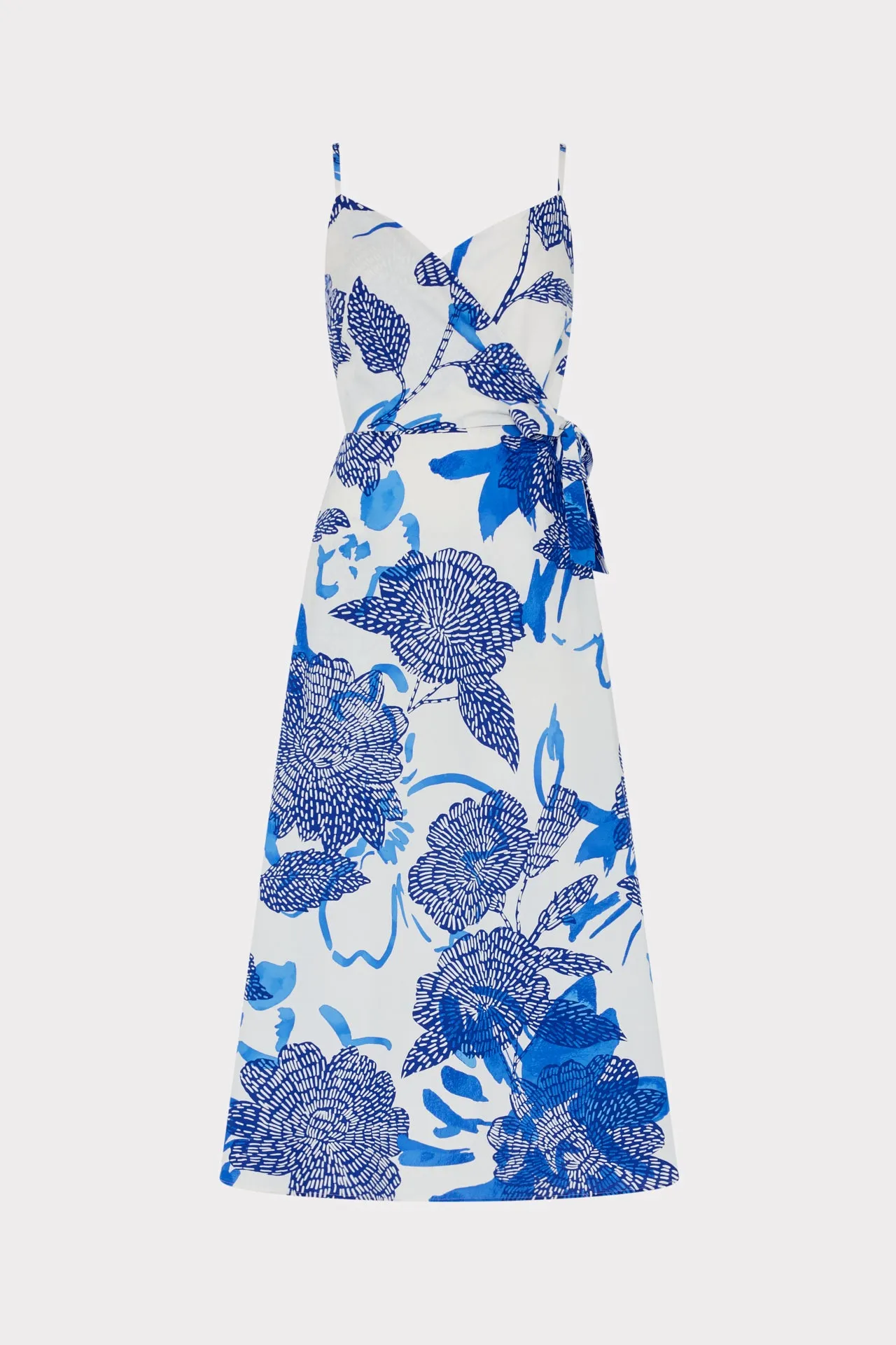 Norma Brushwork Floral Poplin Wrap Dress Buckle-Detail