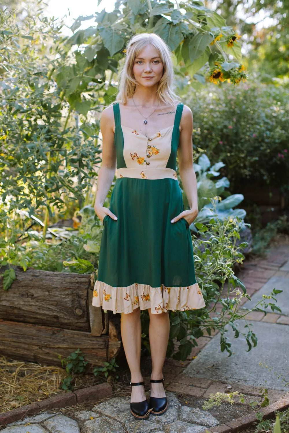 Gemma Dress in Green Butterfly Festive Mood