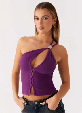 Optix Button Front Top - Plum AbrasionResistantFabric