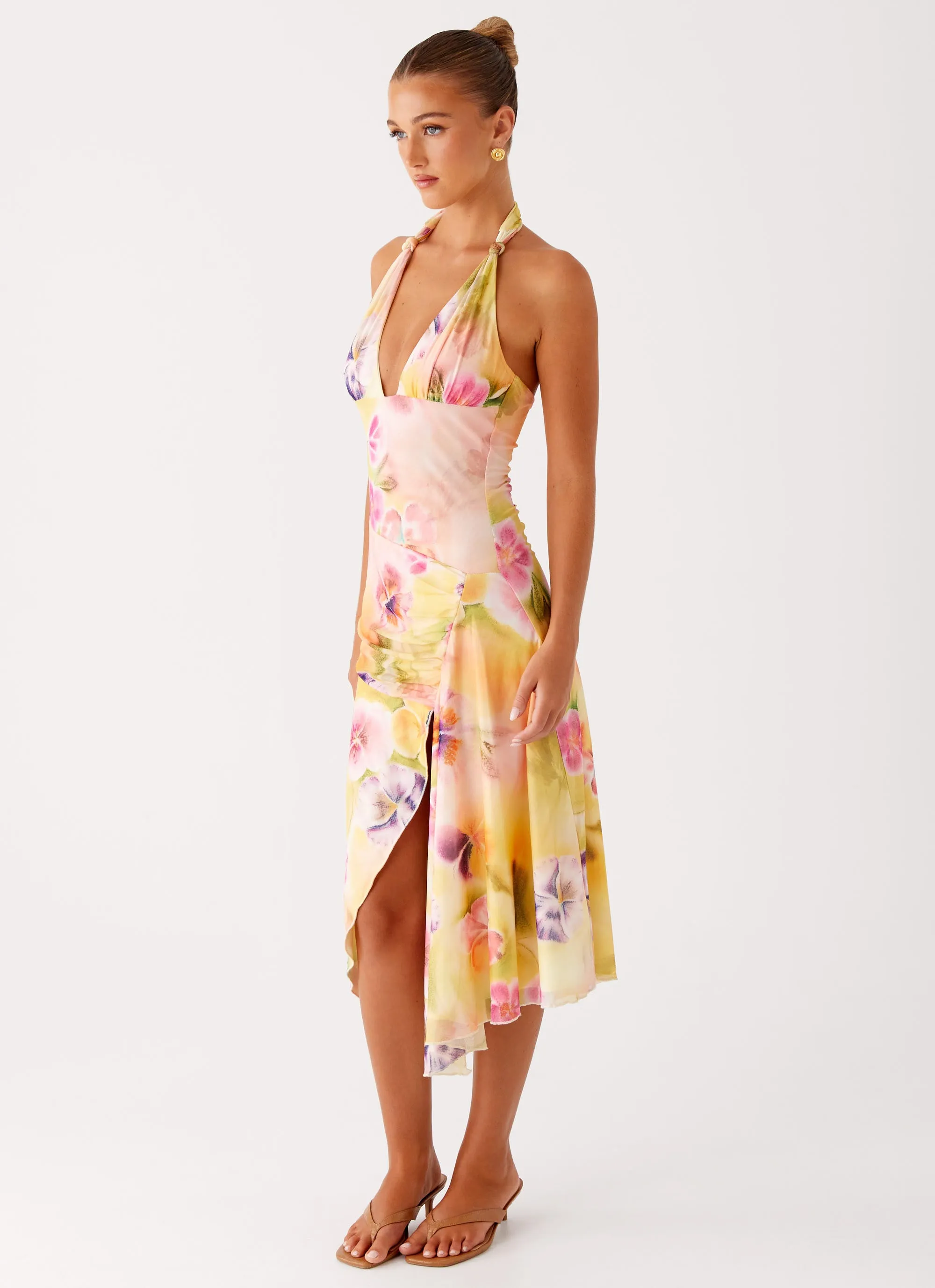Kayce Midi Dress - Sunburst Floral Texture Flow