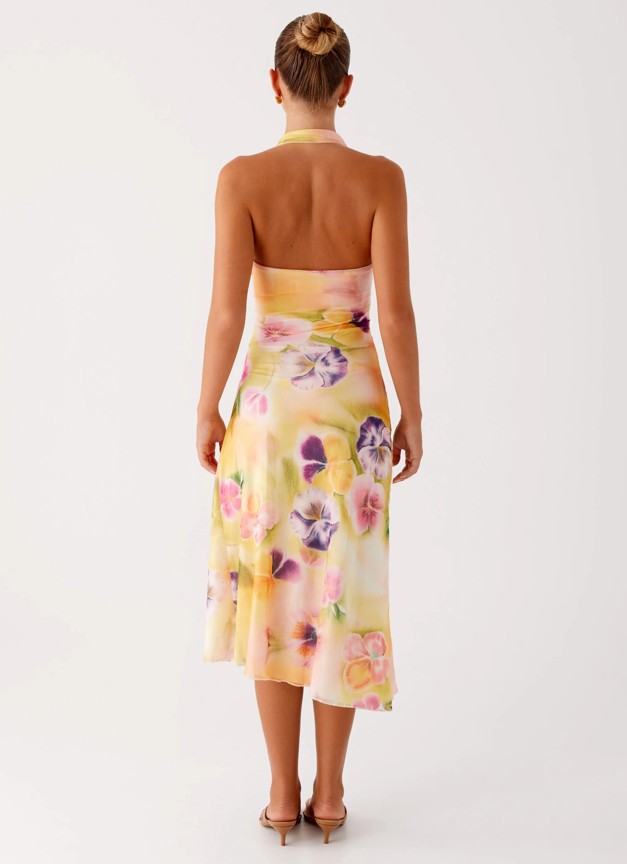 Kayce Midi Dress - Sunburst Floral Elegant Detail Natural Feel