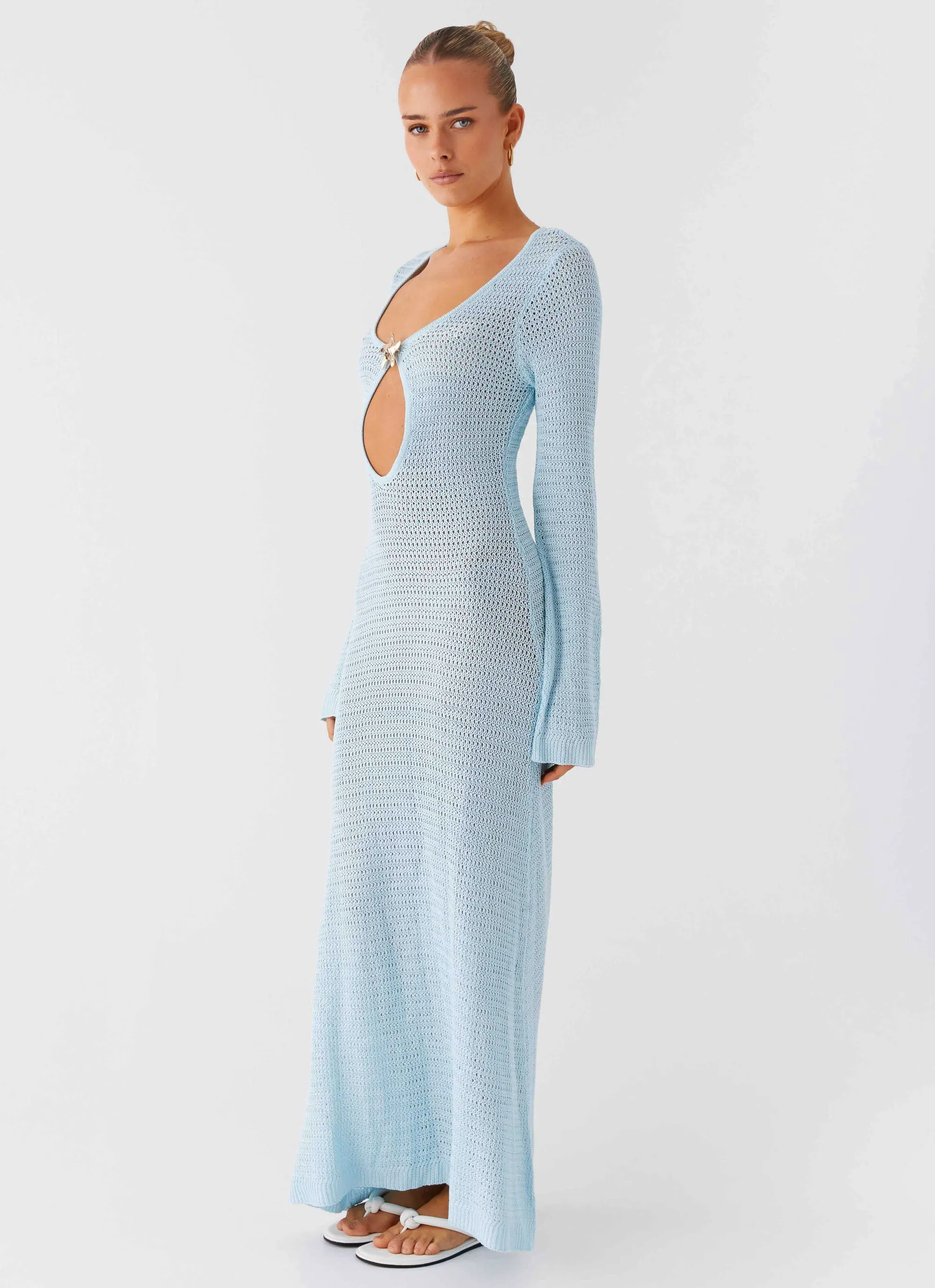 Chic Look Seascape Chochet Maxi Dress - Blue