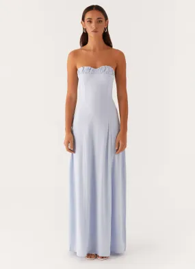 Beaded-Sleeve Adjustable-Straps Tayla Linen Maxi Dress - Blue