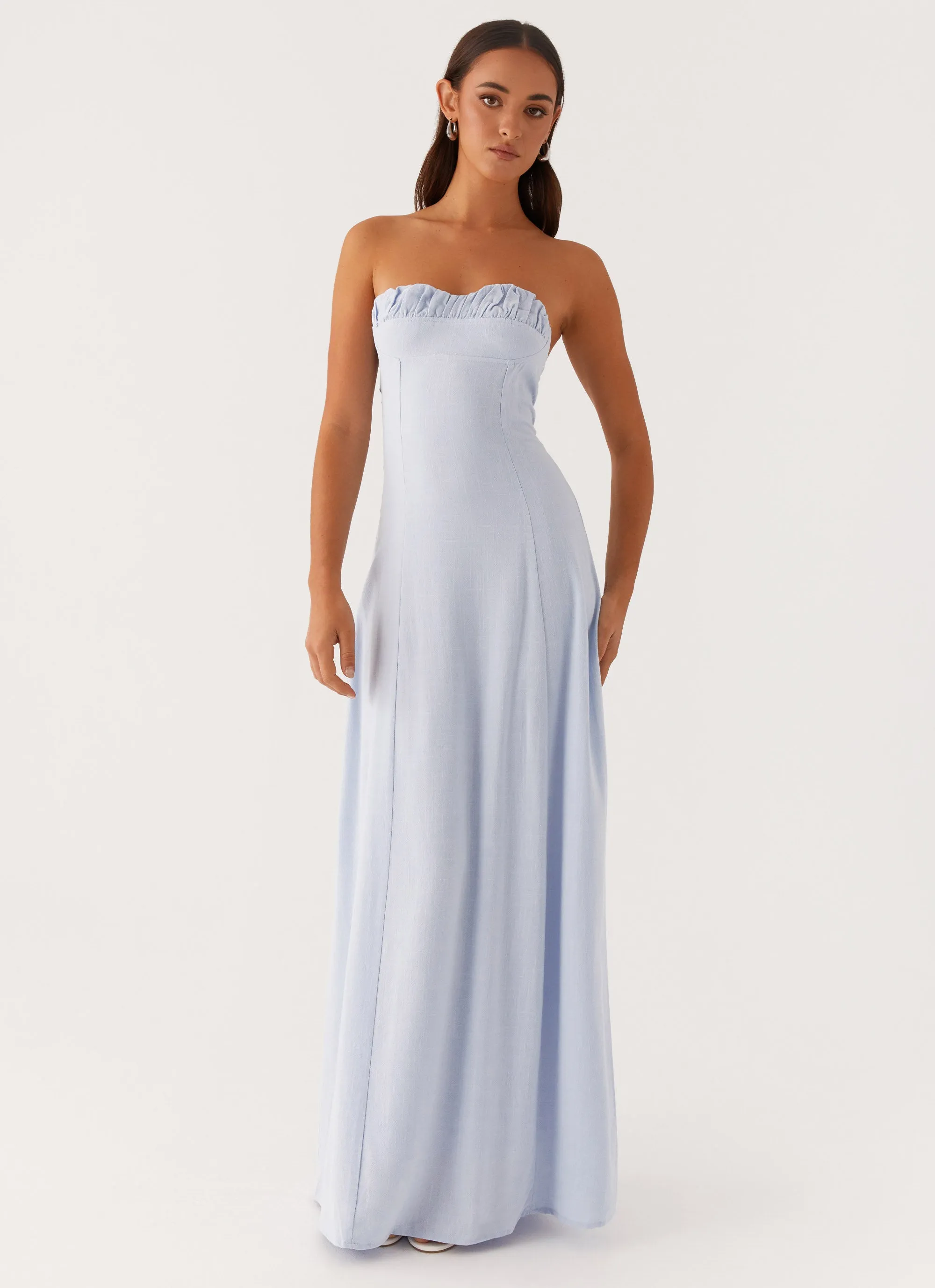 Tayla Linen Maxi Dress - Blue Bless Touch Evening Classic