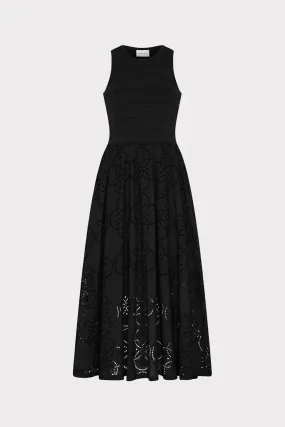 Geo Eyelet Knit Combo Midi Dress Glam Feel Elegant Layering