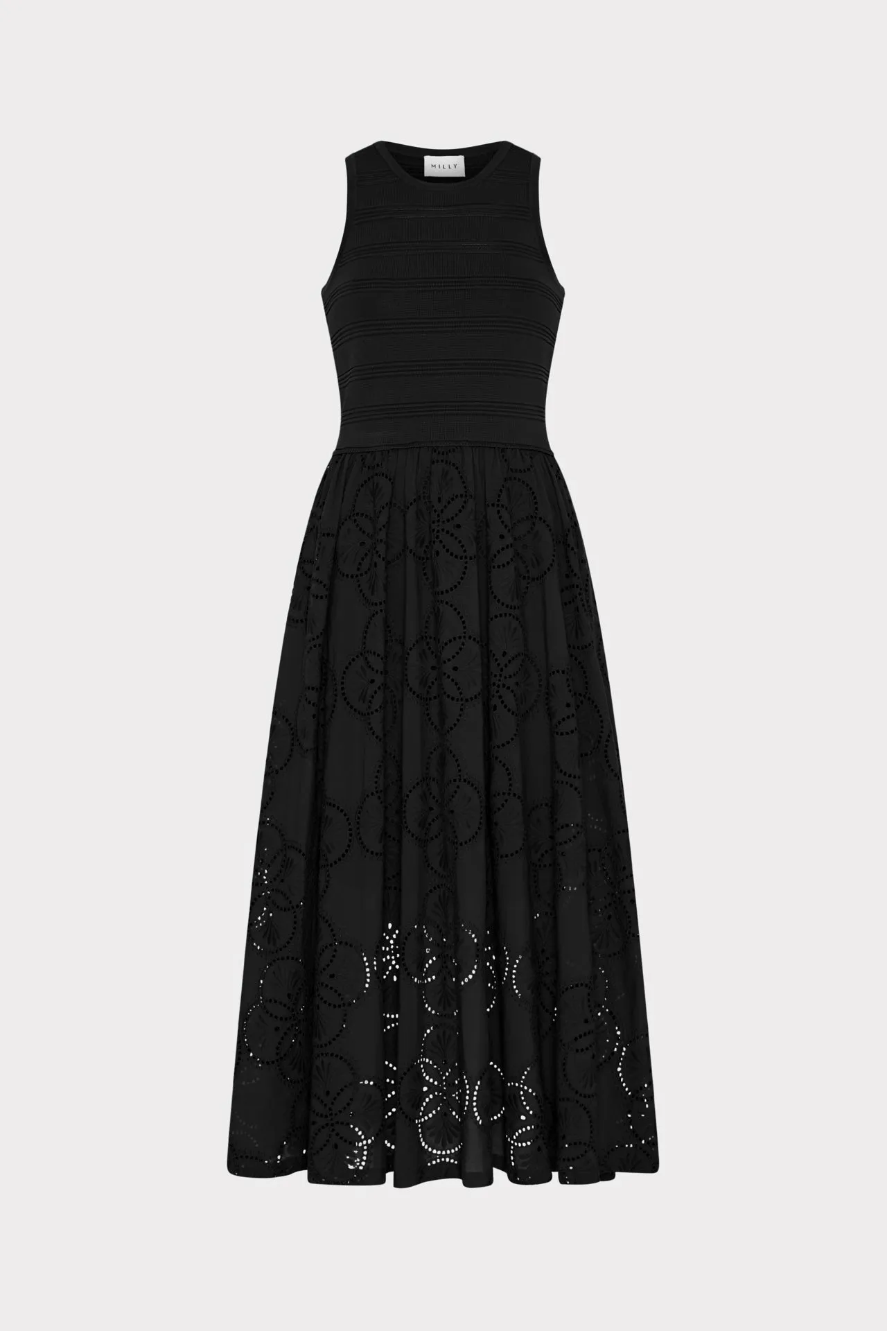 Stylish Line Texture Blend Geo Eyelet Knit Combo Midi Dress