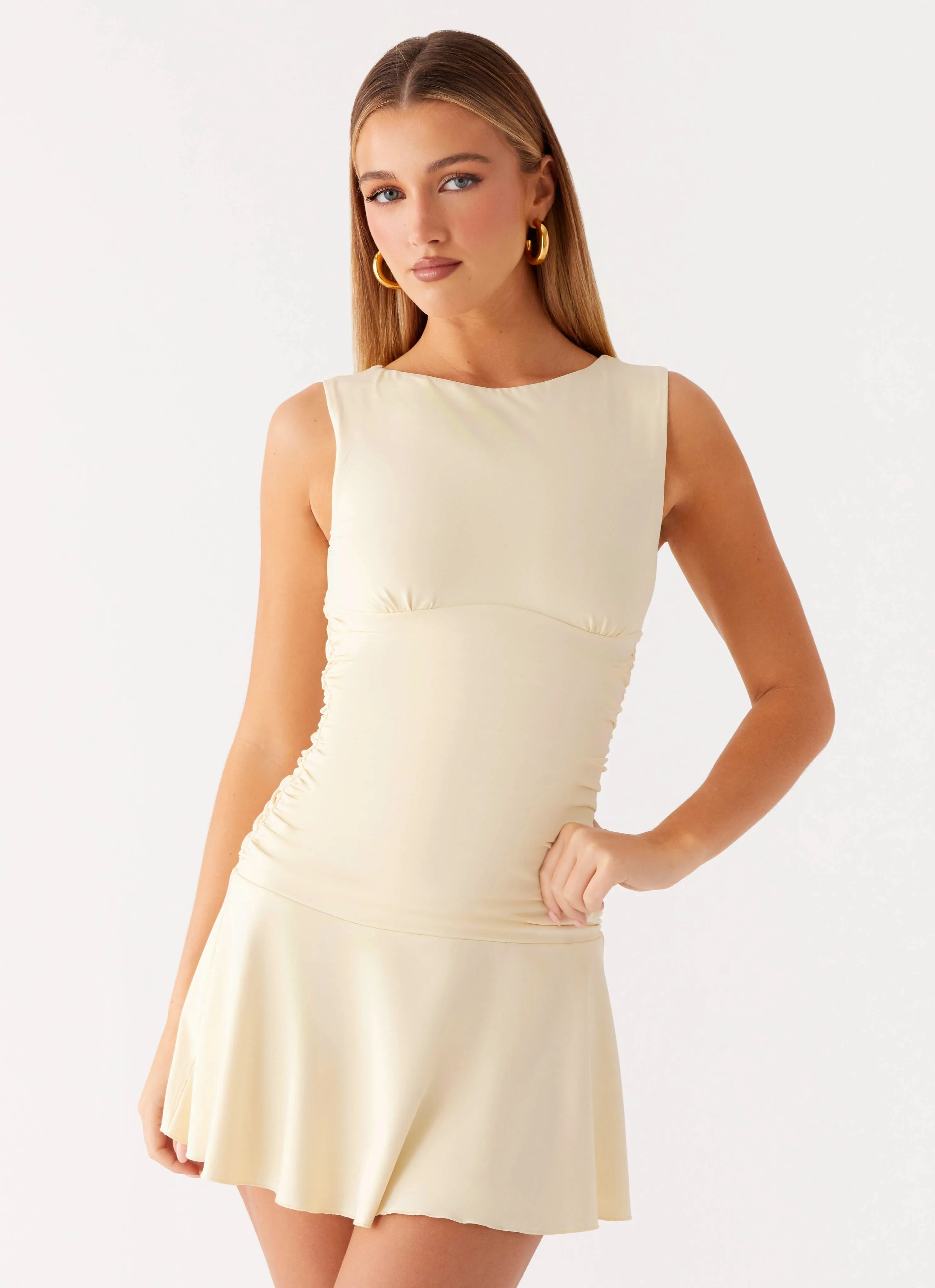 Classic Comfort Twist Front Kelda Mini Dress - Yellow