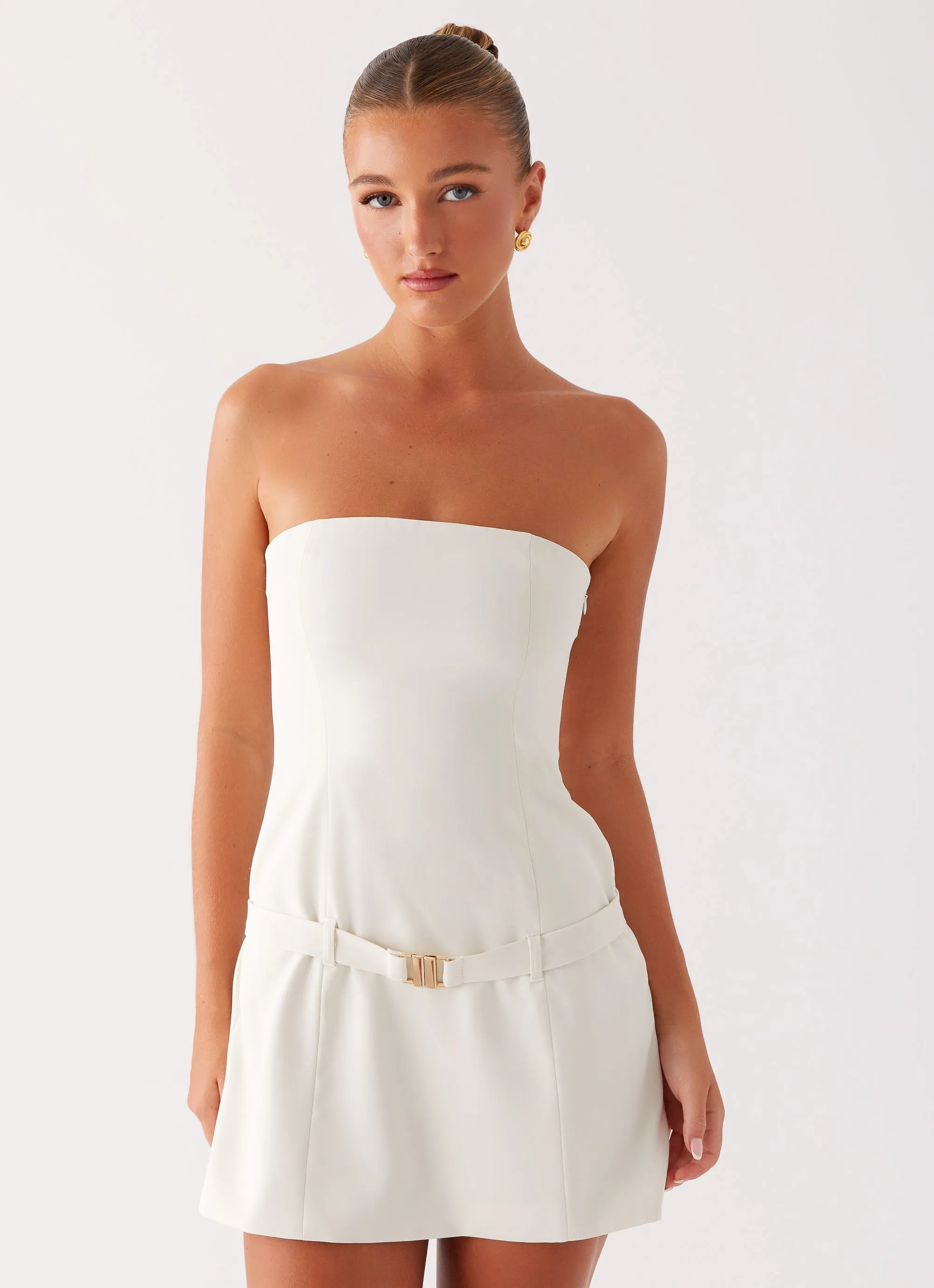 Lume Strapless Mini Dress - Ivory Statement Color Urban Style