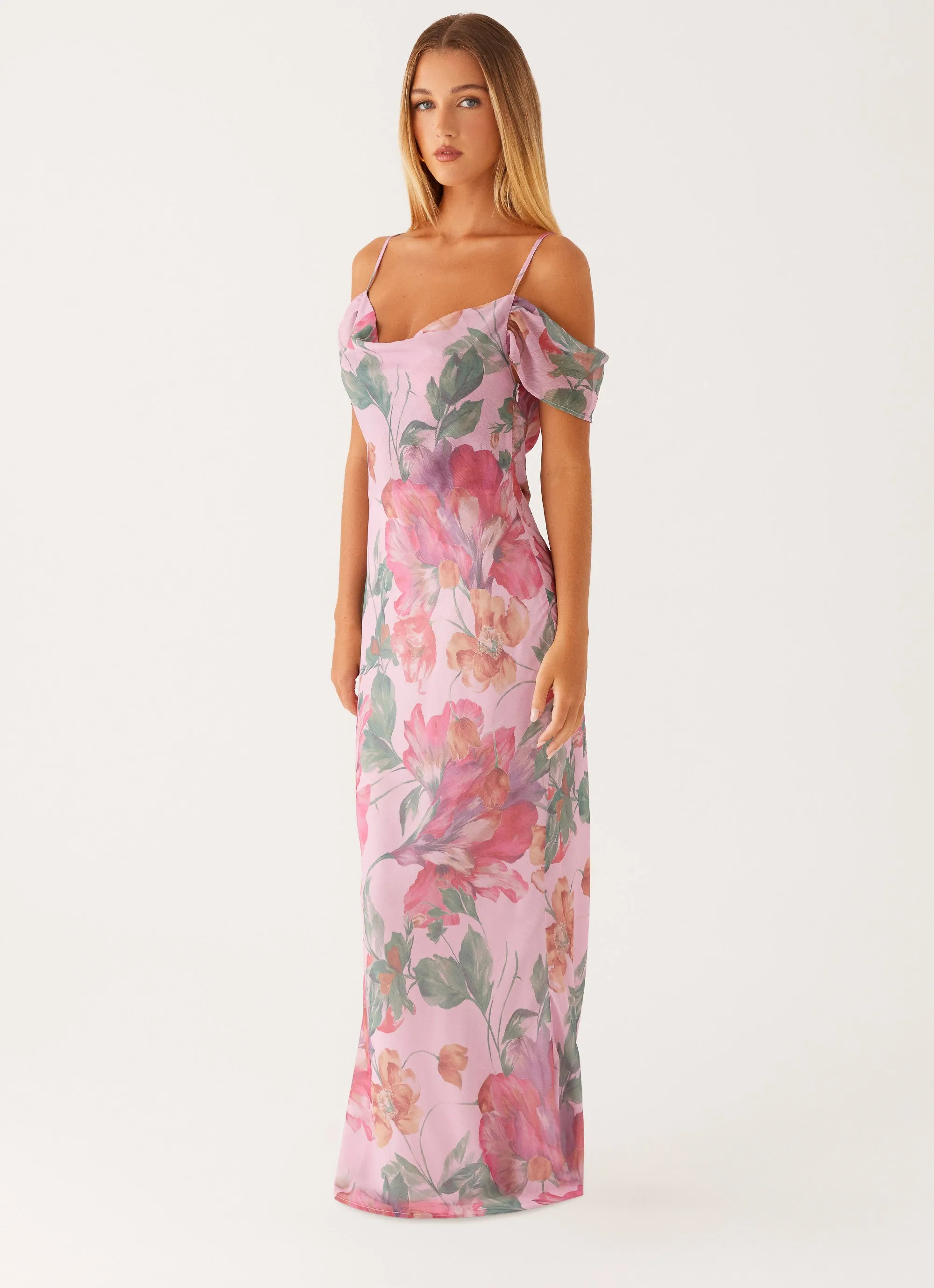 Button Accent Relax Feel Seline Maxi Dress - Pink Floral