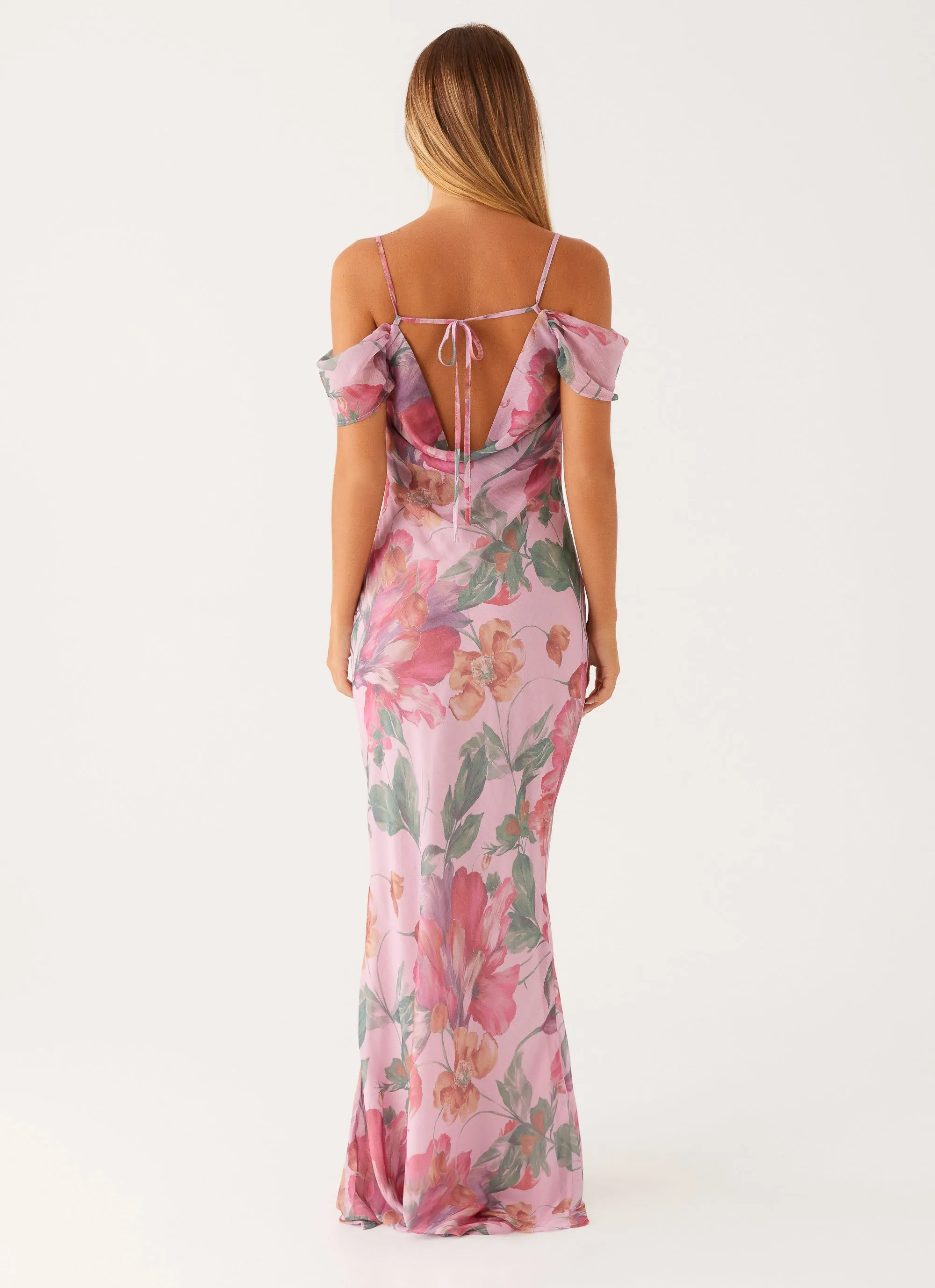 Silky-Feel Seline Maxi Dress - Pink Floral