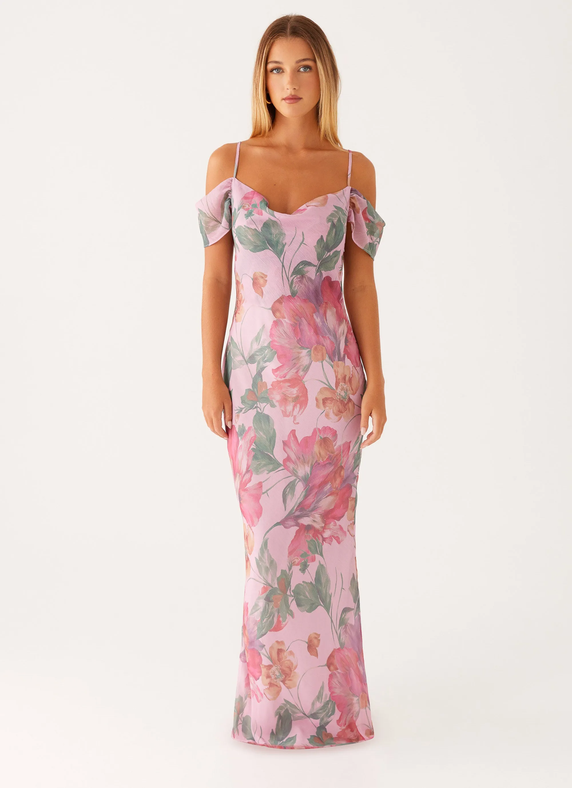 Seline Maxi Dress - Pink Floral Full Coverage