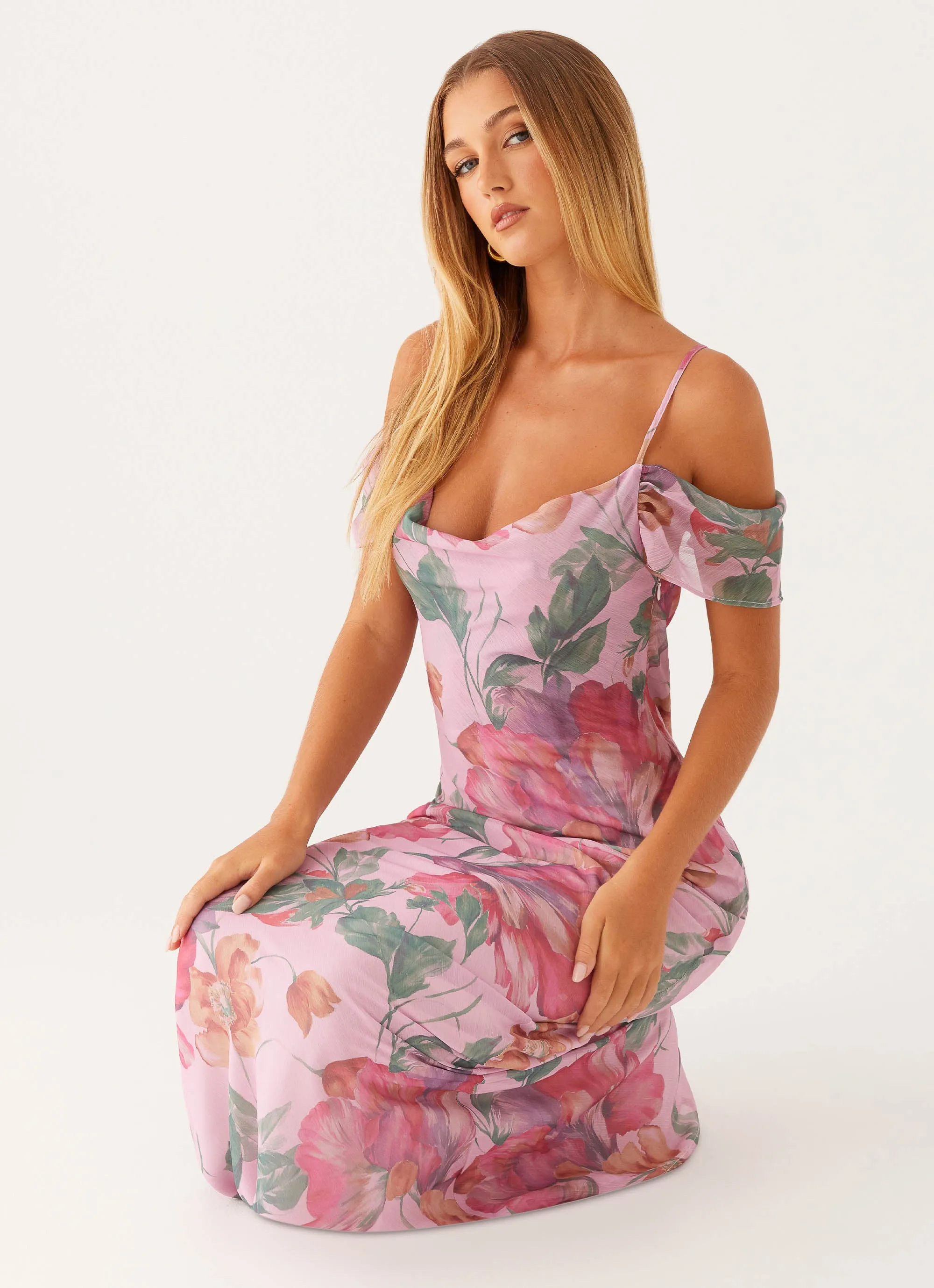 Seline Maxi Dress - Pink Floral Mom Chic Glam Touch