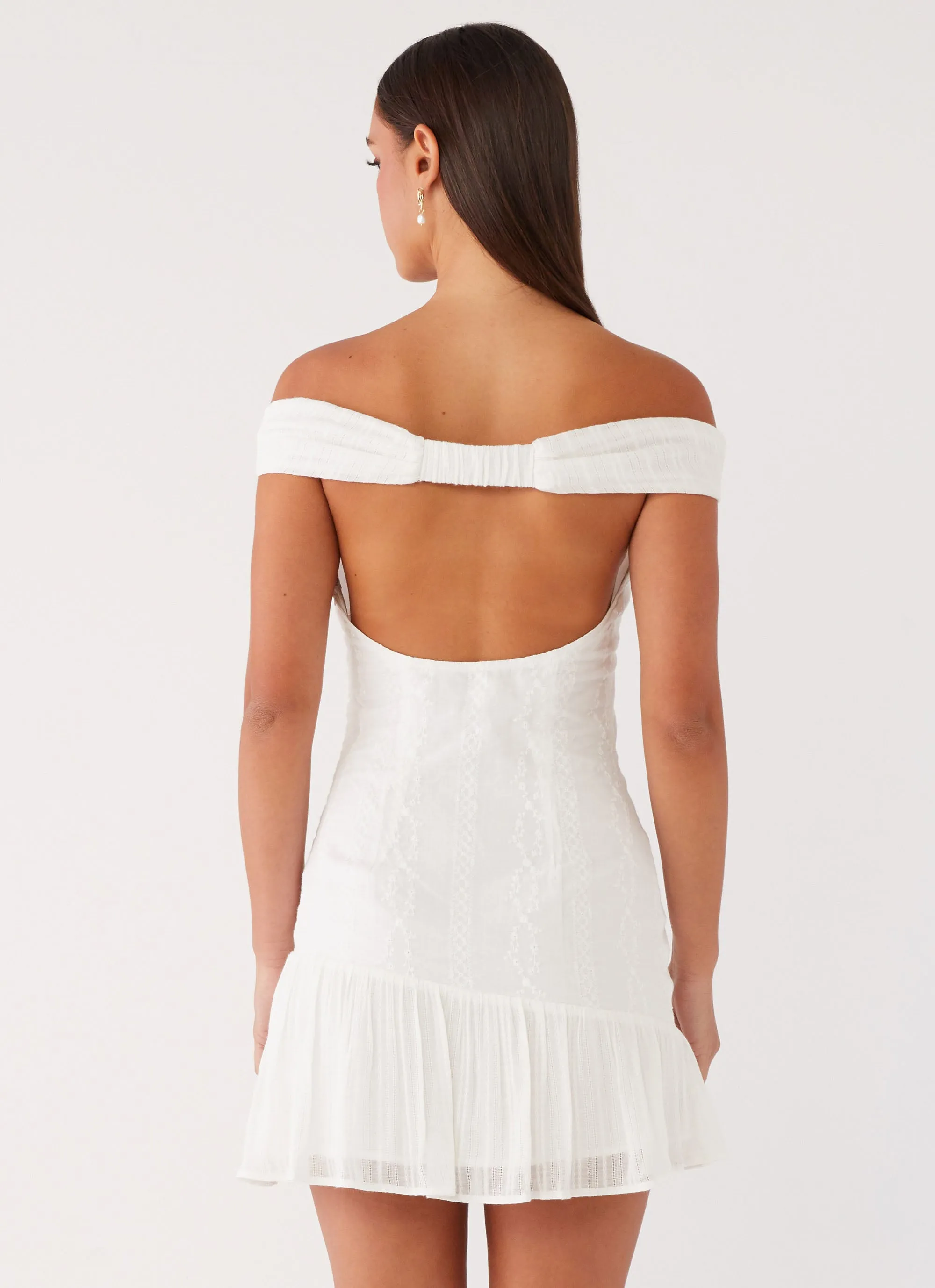 Gabby Ruffle Hem Mini Dress - Ivory Adjustable Ties Comfy Wear