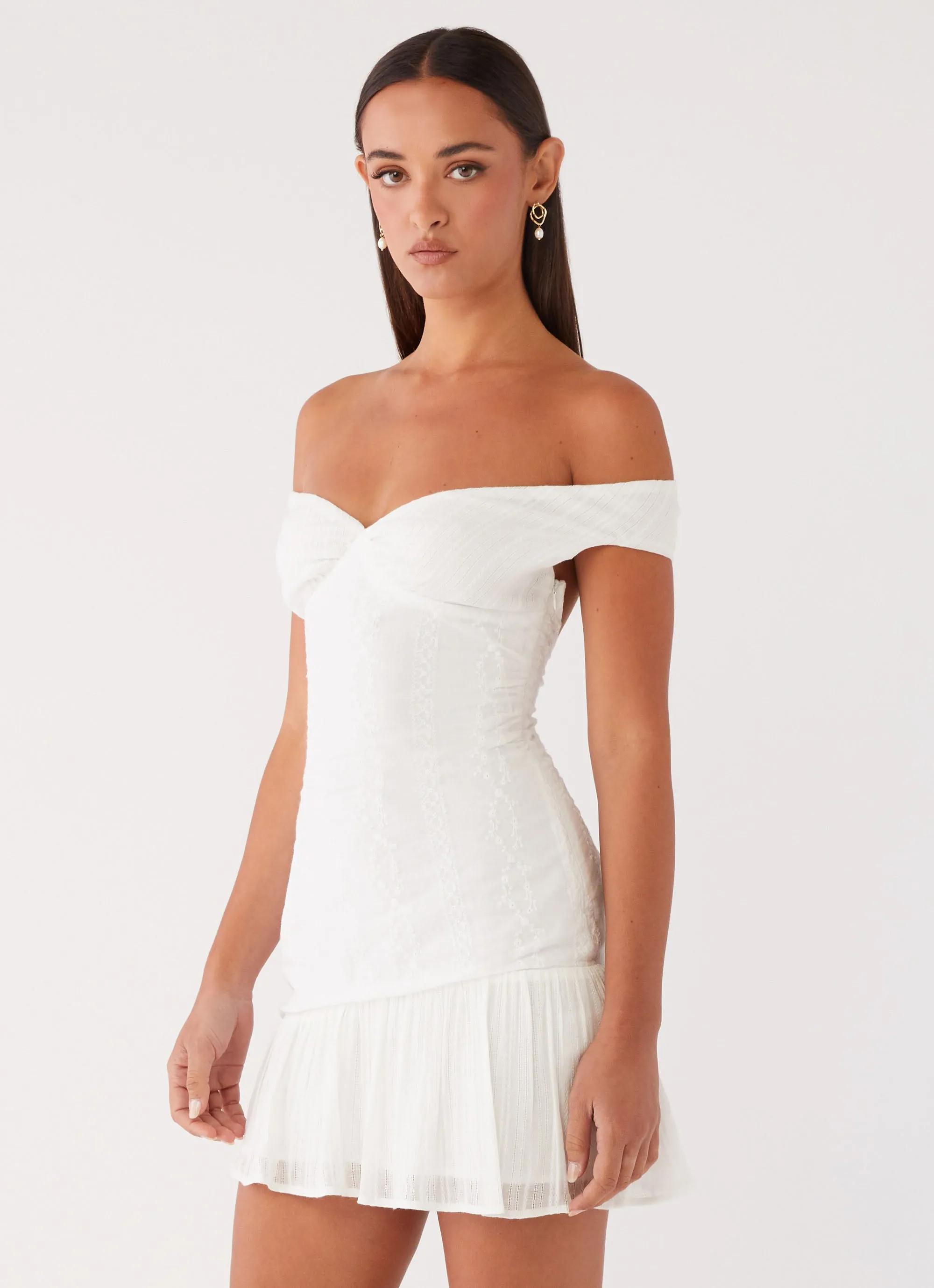 Gabby Ruffle Hem Mini Dress - Ivory Celebrity Style