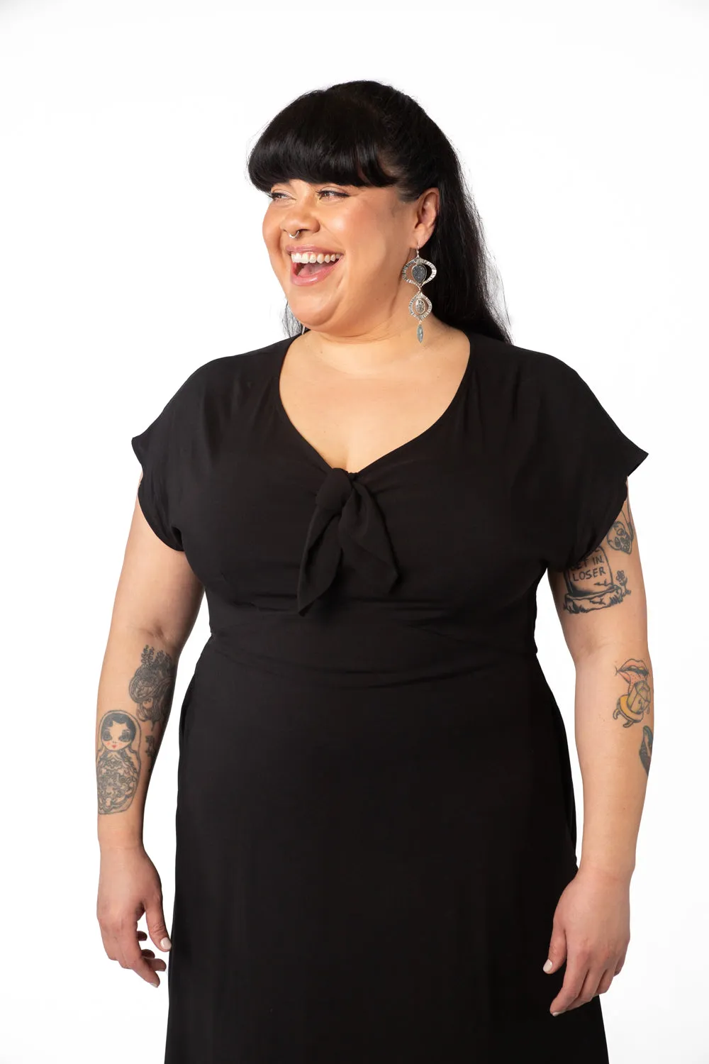 Tatiana Dress in Black Challis Contemporary Layer Calm Aesthetic