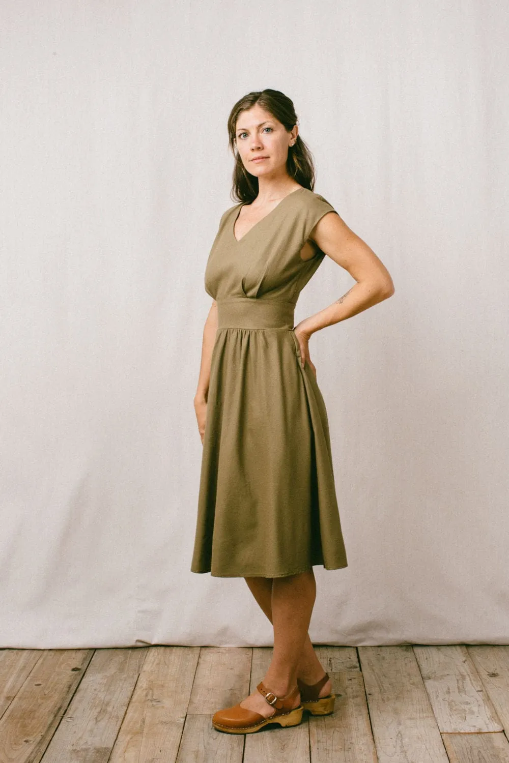 Joy dress in Olive Raw Silk Smart and Chic Upgrade-Option