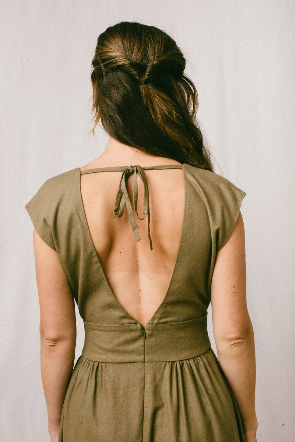 Joy dress in Olive Raw Silk Cozy Style Refined Aesthetic