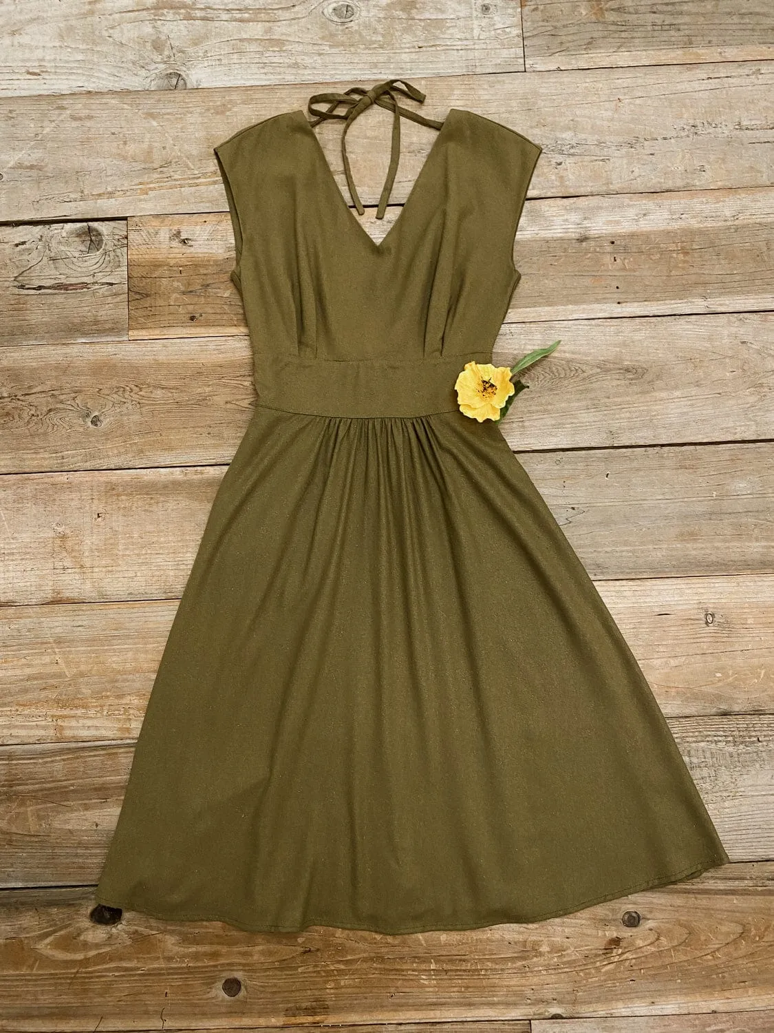 Joy dress in Olive Raw Silk ReinforcedHem Pastel Colors