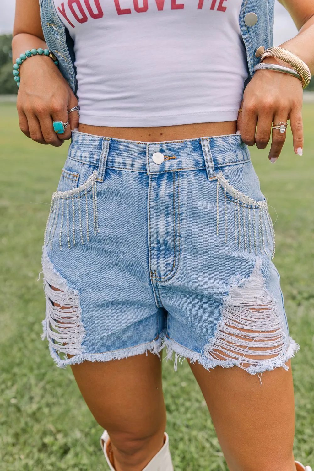 Temperature Regulating Tech Rhinestone Rodeo Jean Shorts