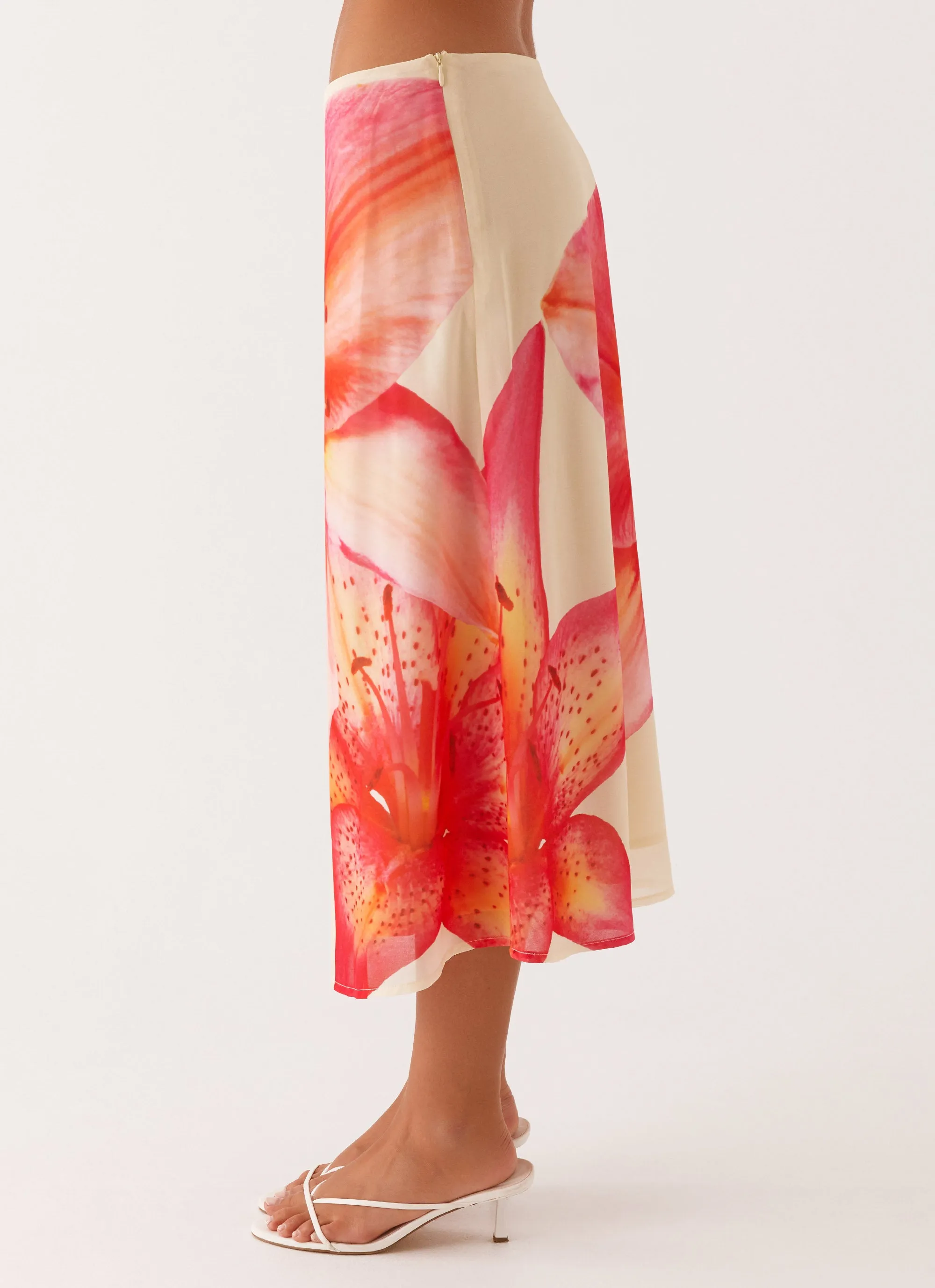 Airy Look Summertime Midi Skirt - Yellow Floral