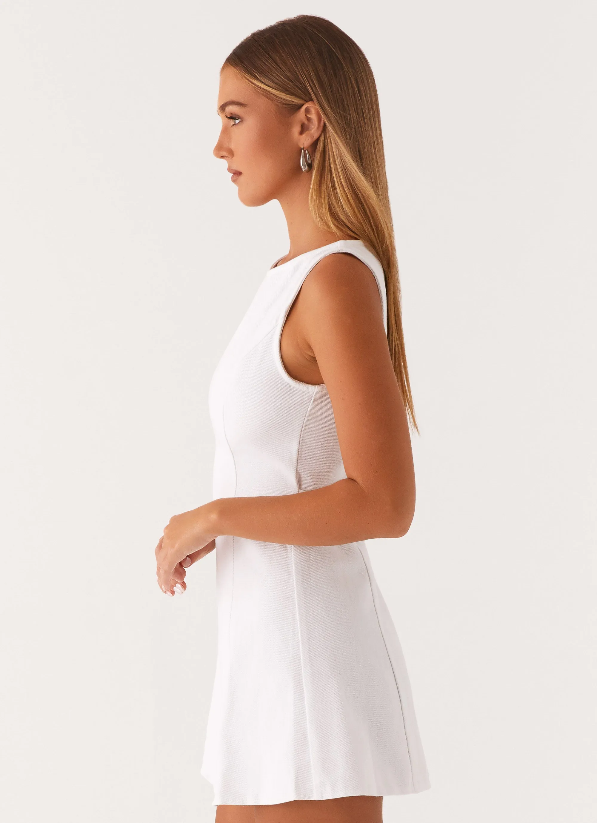 perforated design Comfy Look Rochelle Denim Mini Dress - White