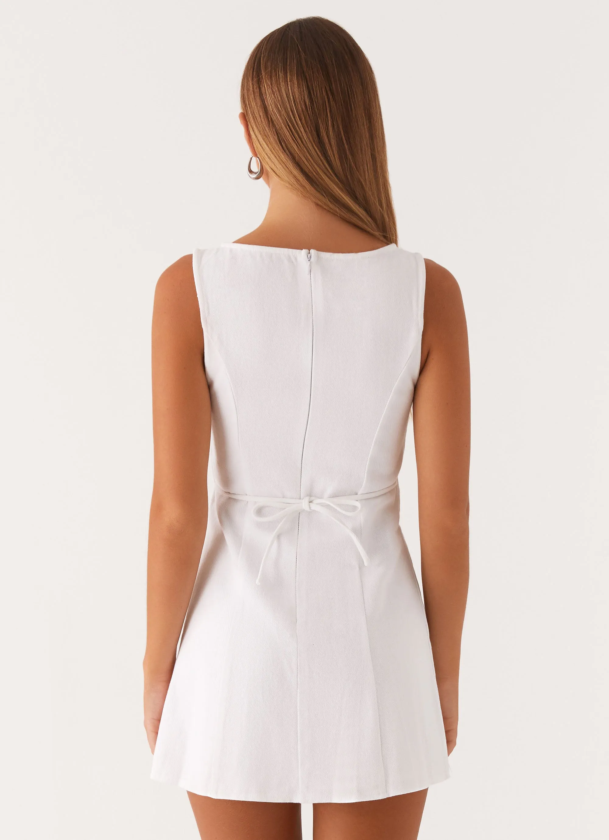 Hidden Zipper Rochelle Denim Mini Dress - White