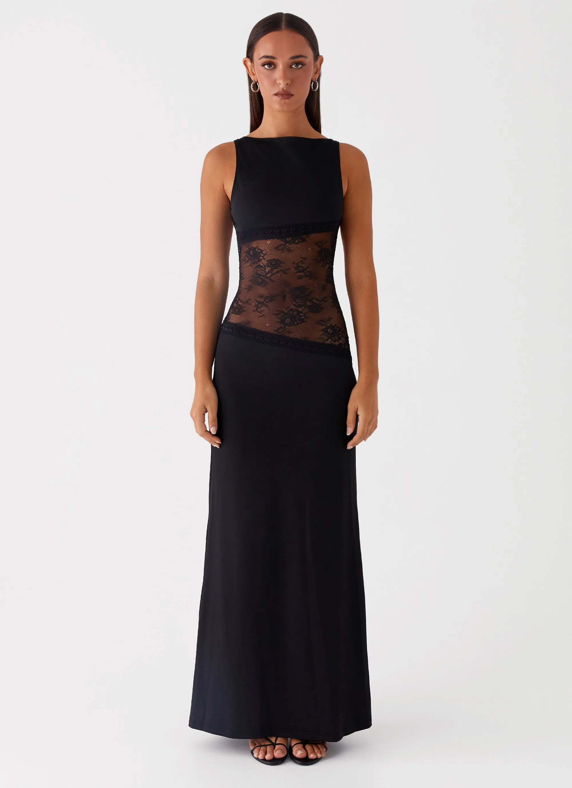 Lucinda Maxi Dress - Black Flutter-Sleeve