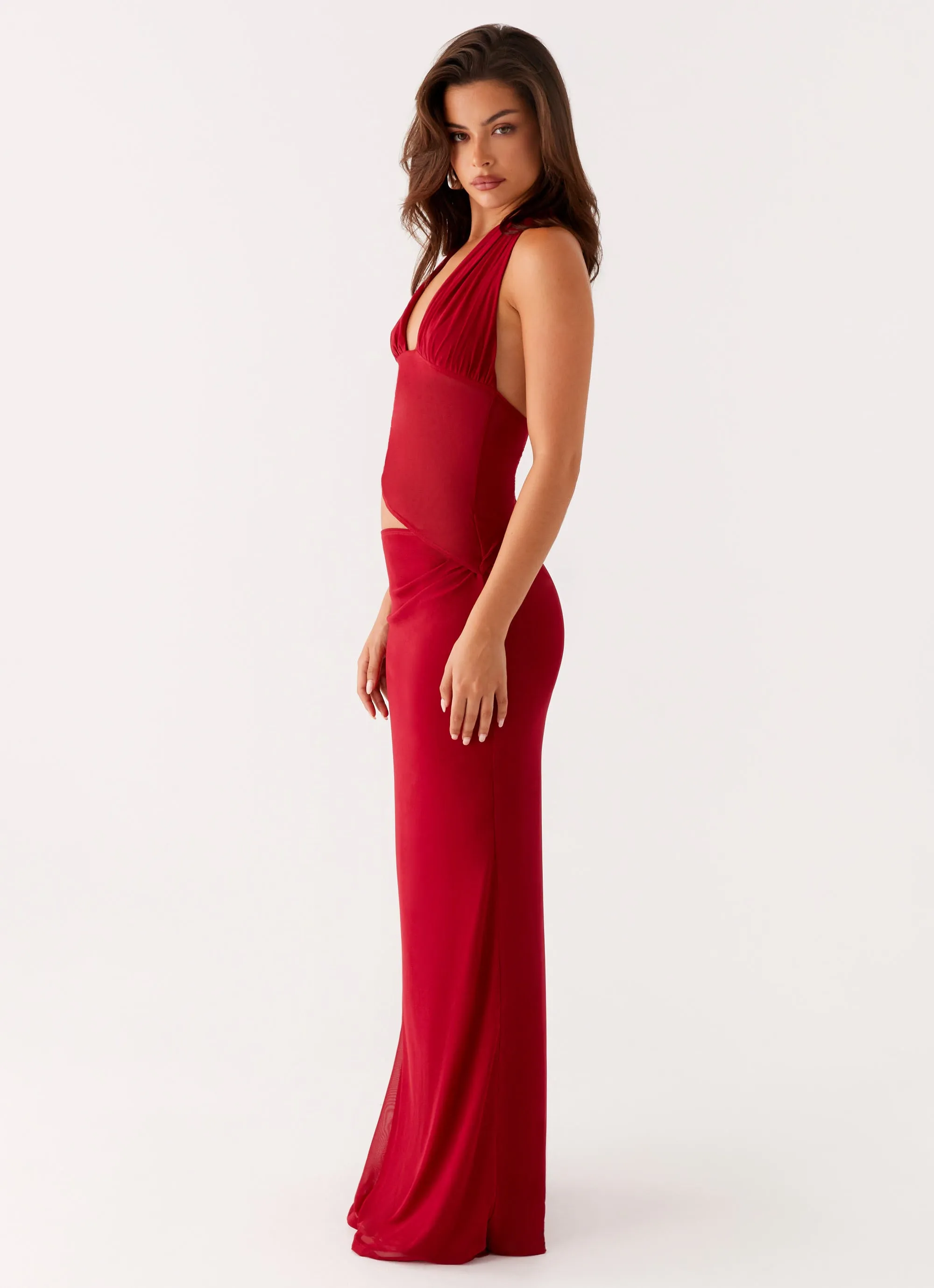 Main Act Halter Maxi Dress - Raspberry Relaxed outdoor dress Straight-Cut
