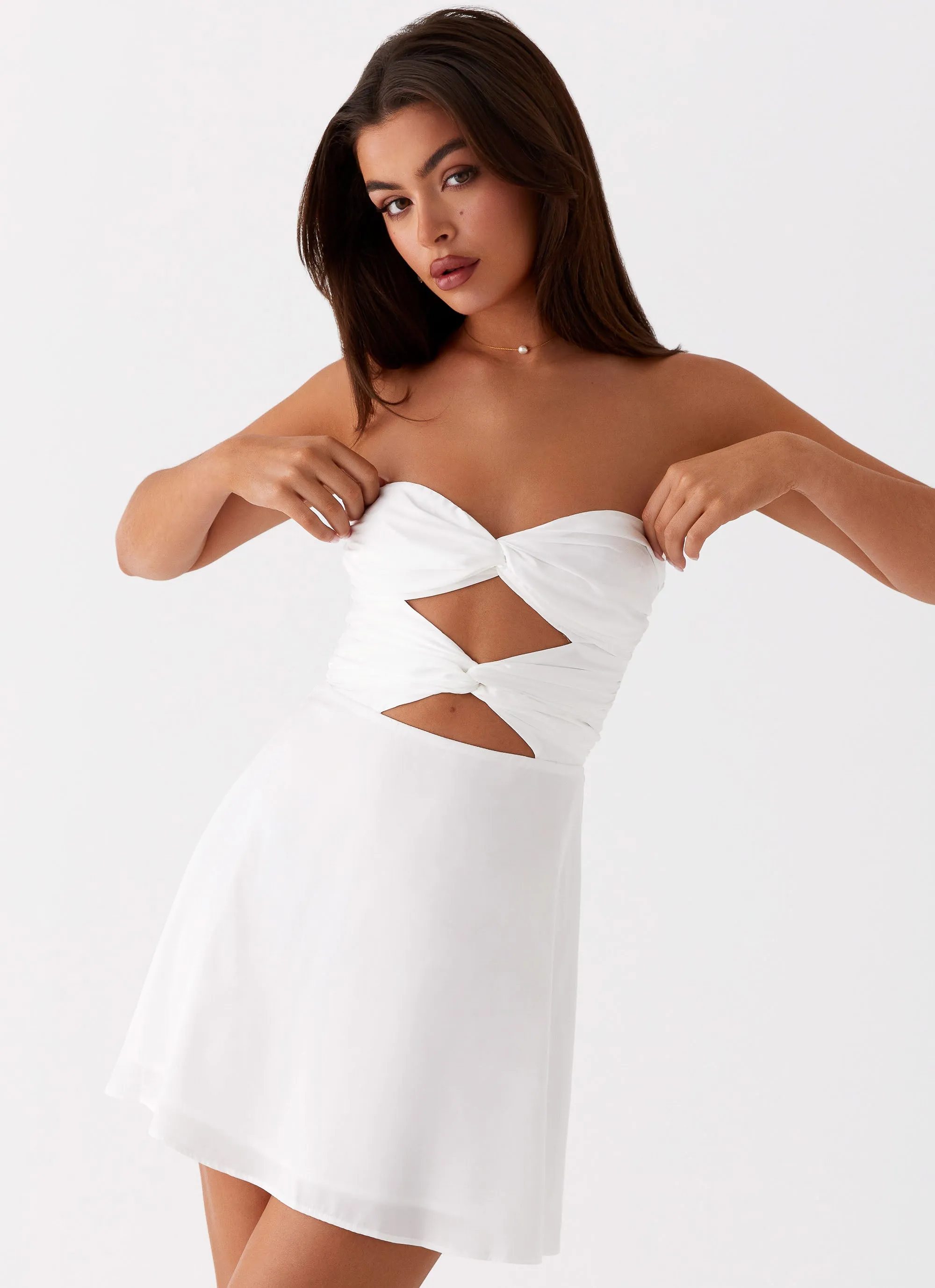 Taga Twist Mini Dress - White Lightweight texture Travel Ease