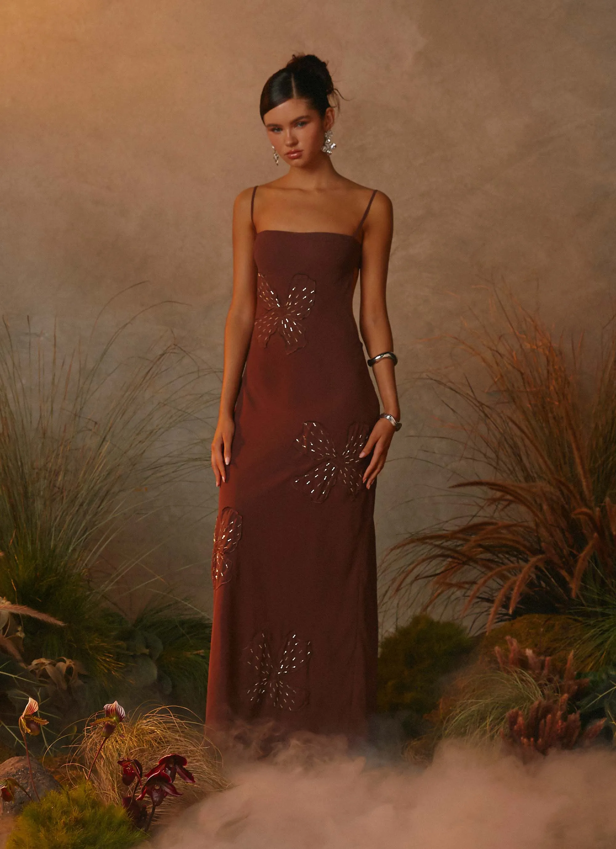 Bayla Beaded Flower Maxi Dress - Chocolate Layer Safe Sporty Look