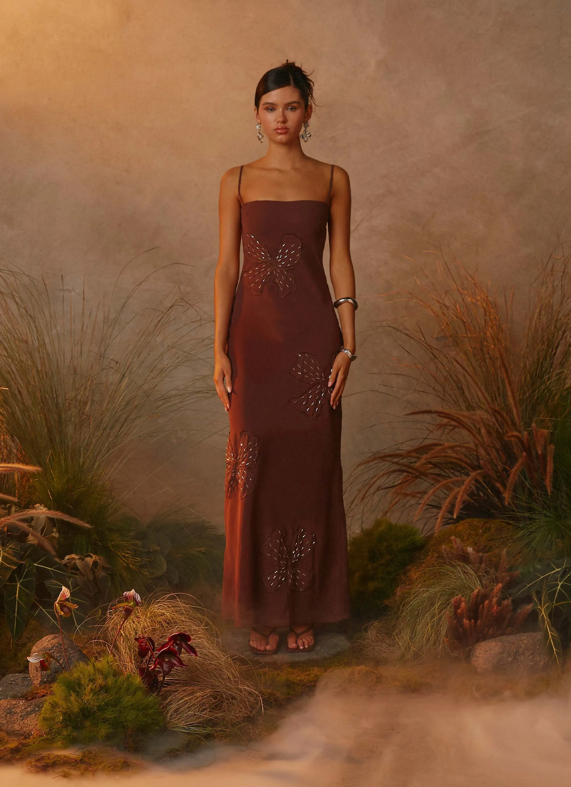 Ombre-Effect Bayla Beaded Flower Maxi Dress - Chocolate