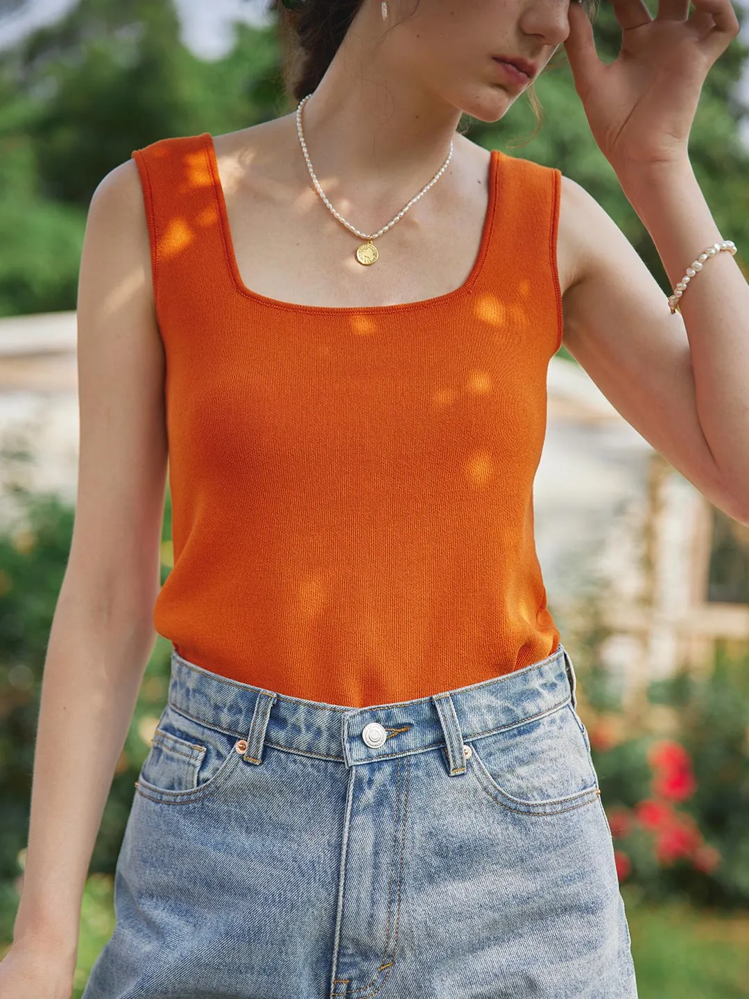 Marlen Square Collar Icy Silk Vest Ethically Sourced Material Sun Protective Fabric