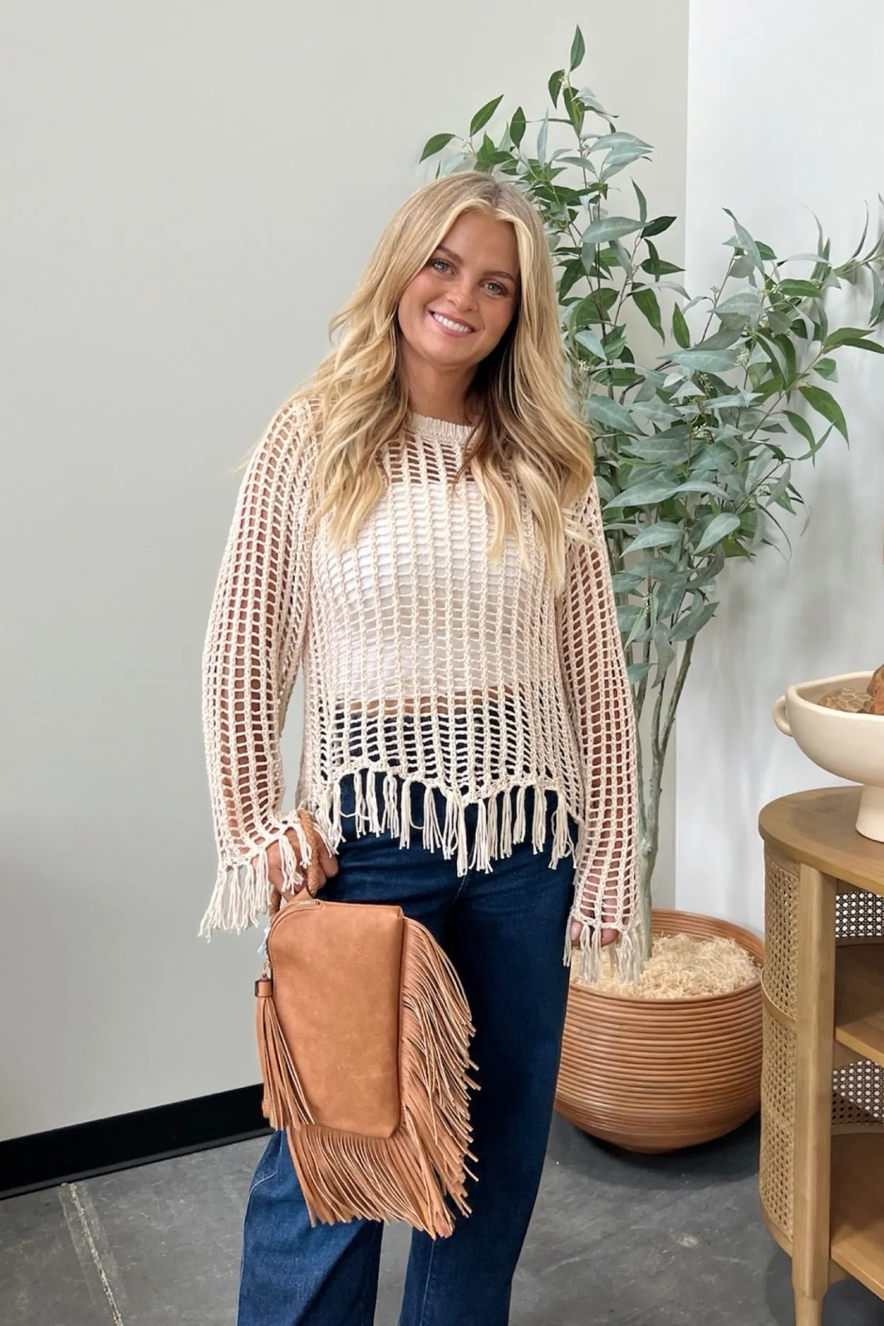 Autumn Weave Crochet Knit Sweater Relaxed Blouse